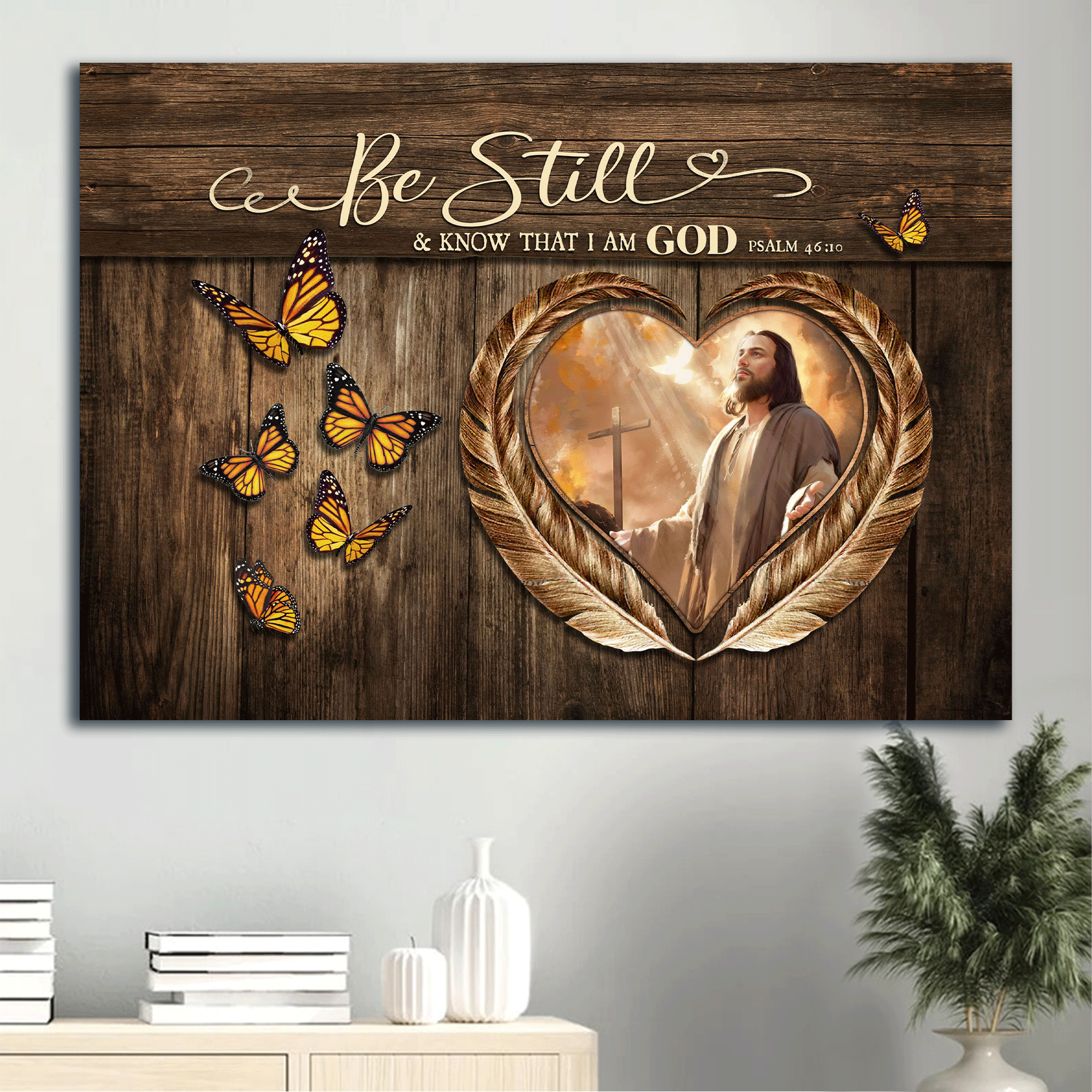 Jesus Landscape Canvas - Bible verse, Monarch butterfly, Jesus painting Landscape Canvas - Gift For Christian - Be still & know that I am God