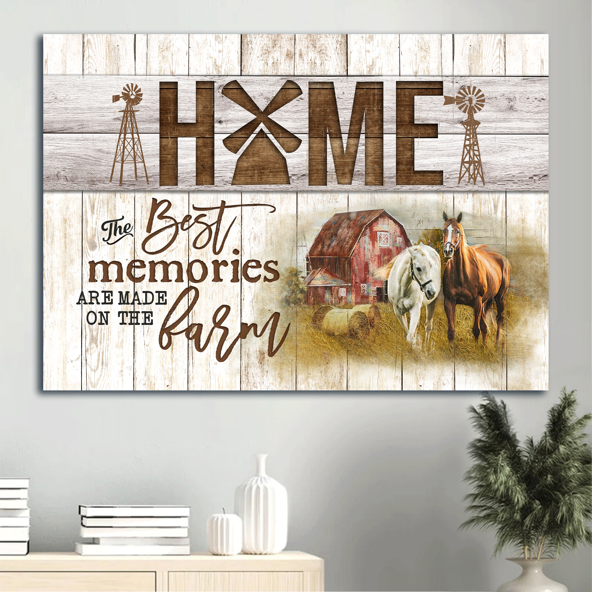 Jesus Landscape Canvas- Beautiful horse drawing, Yellow field painting, Old house canvas- Gift for Christian- The best memories are made on the farm