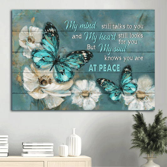 Jesus Landscape Canvas -Blue butterfly, Watercolor jasmine Landscape Canvas - Gift For Christian - My mind still talks to you Landscape Canvas