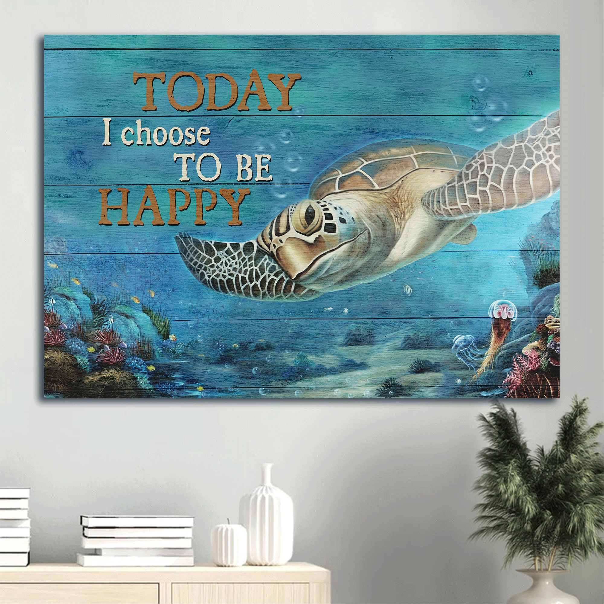 Jesus Landscape Canvas - Big sea turtle, Ocean painting Landscape Canvas - Gift For Christian - Today I choose to be happy Landscape Canvas