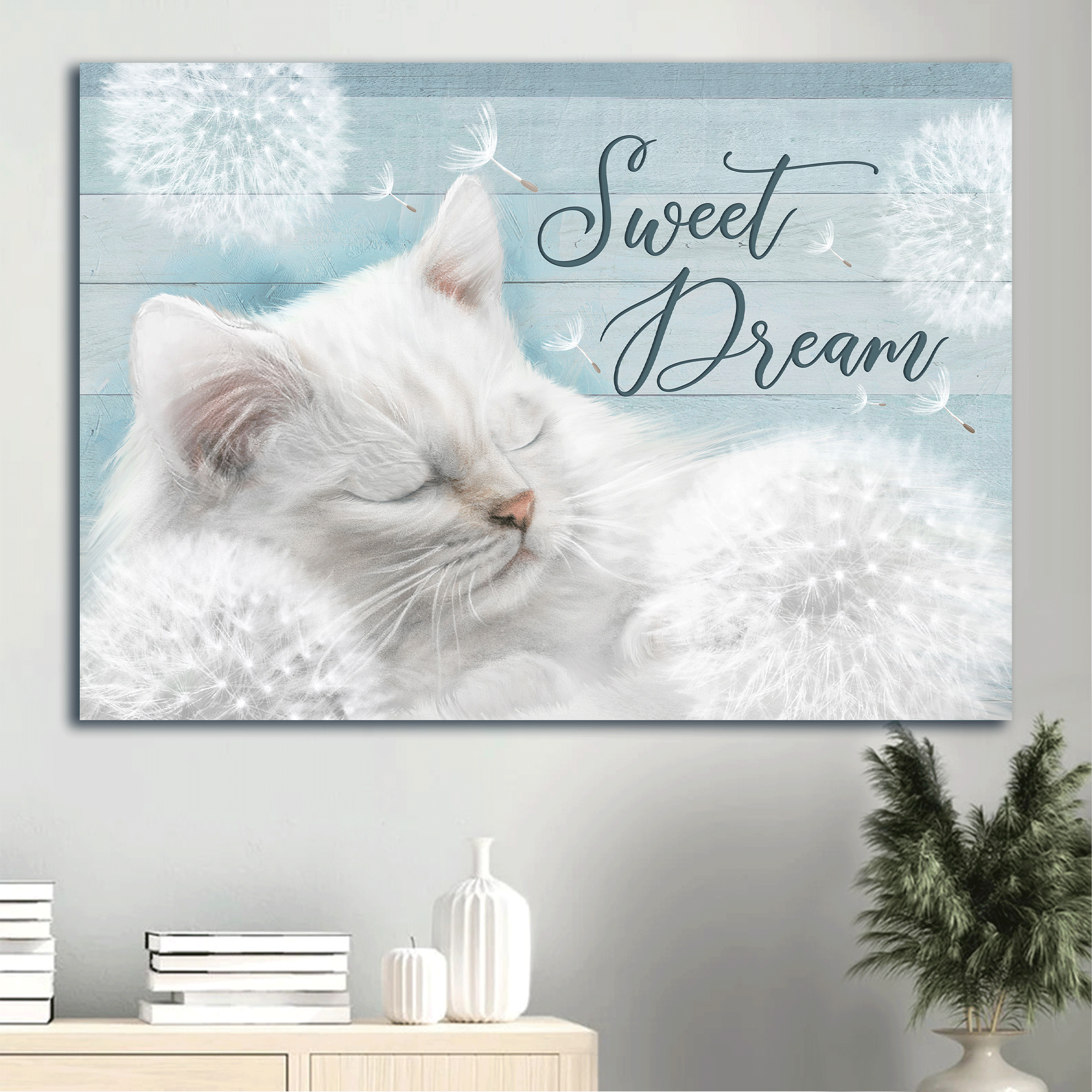 Jesus Landscape Canvas- Beautiful Dandelion, Cute White Cat Canvas- Gift For Christian- Sweet Dream