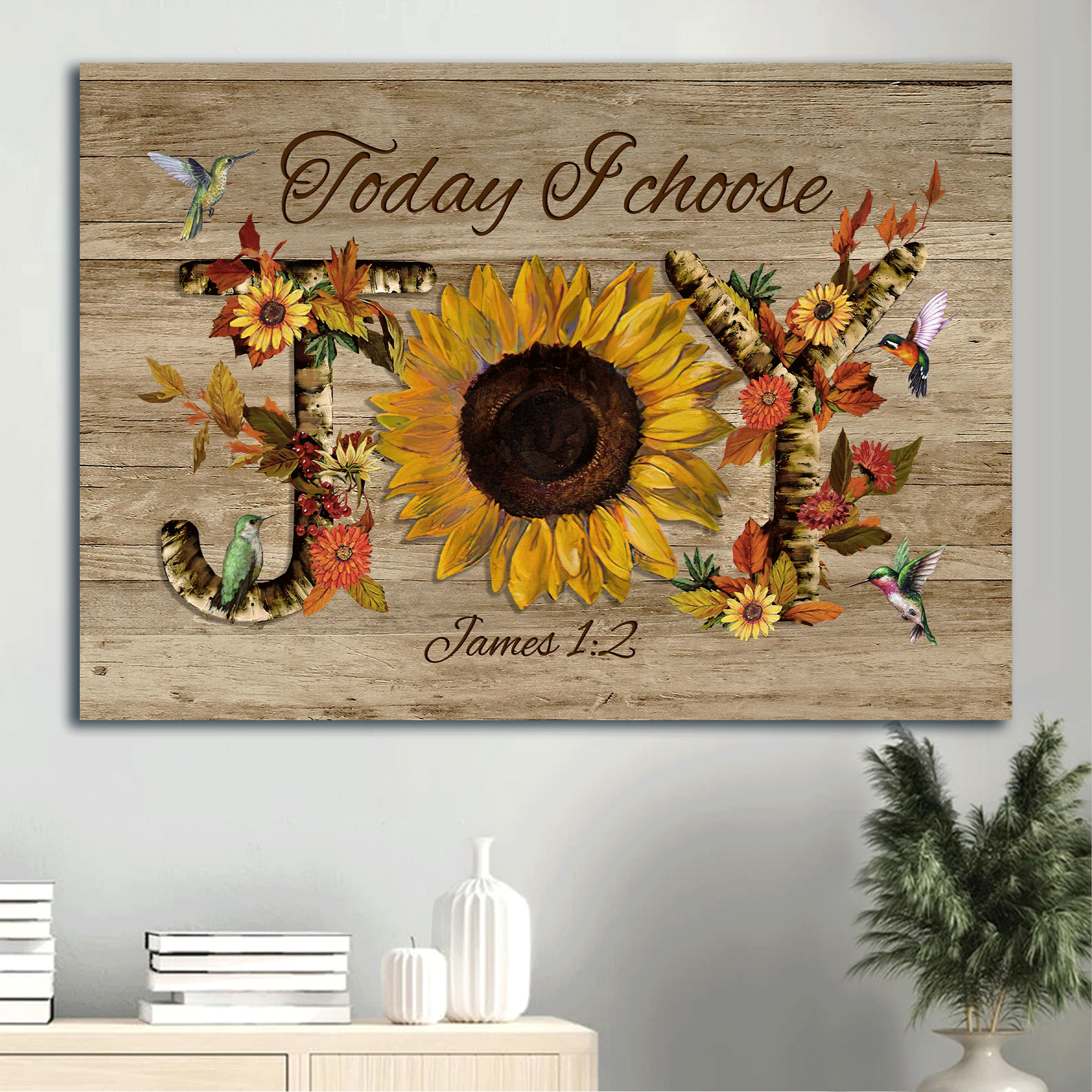 Jesus Landscape Canvas - Bible verse, Abstract sunflower, Watercolor hummingbirds Landscape Canvas - Gift For Christian - Today I choose joy Landscape Canvas