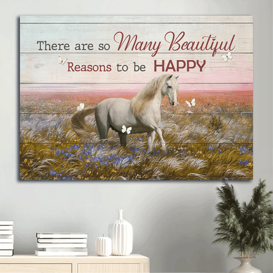 Jesus Landscape Canvas- Beautiful Flower Field, White Horse, White Butterfly Canvas- Gift For Christian- There Are So Many Beautiful Reasons To Be Happy