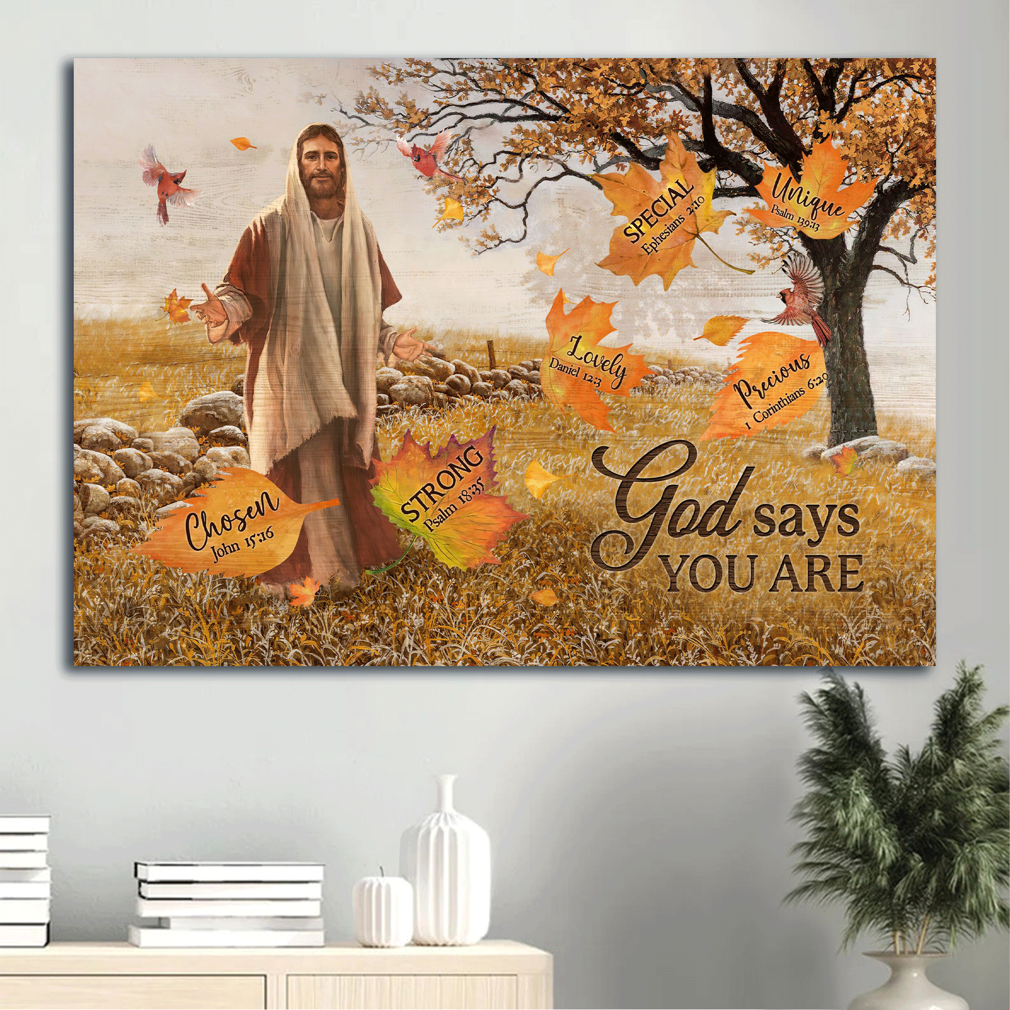 Jesus Landscape Canvas - Beautiful maple forest, Autumn drawing, Jesus painting Landscape Canvas - Gift For Christian - God says you are