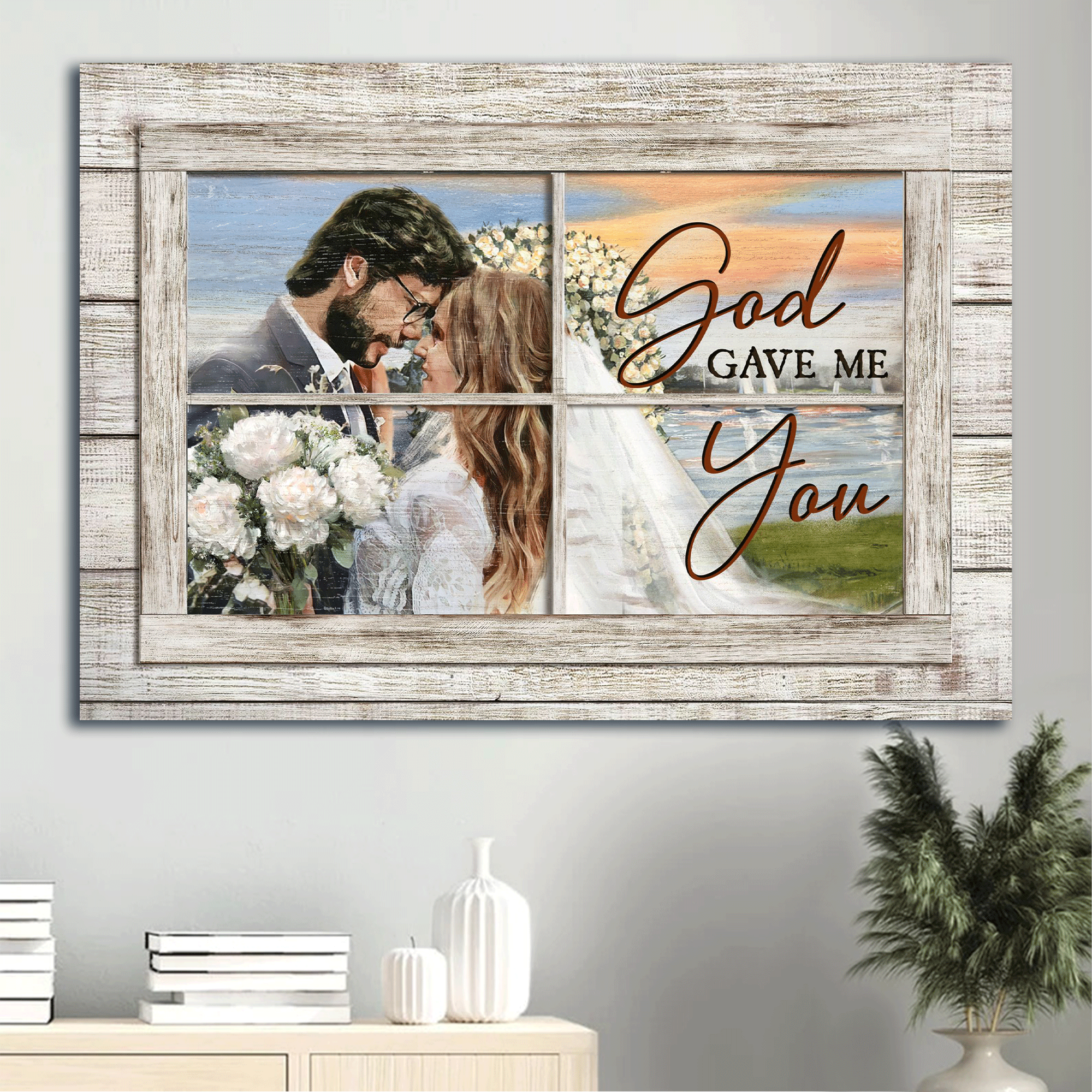 Jesus Landscape Canvas- Beautiful wedding, Pretty sunset, White rose- Gift for Christian- God gave me you- Landscape Canvas Prints, Christian Wall Art