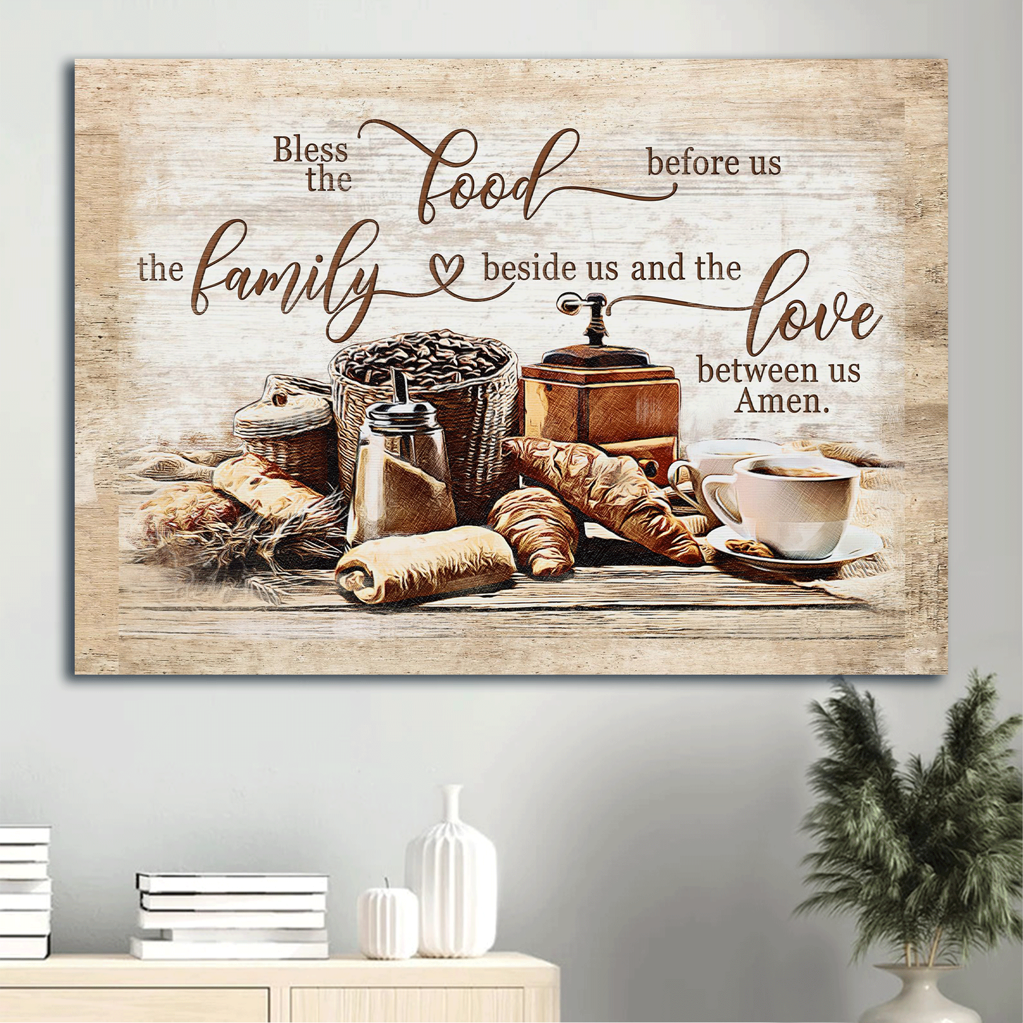 Jesus Landscape Canvas- Delicious meal canvas- Gift for Christian- Bless the food before us, the love between us