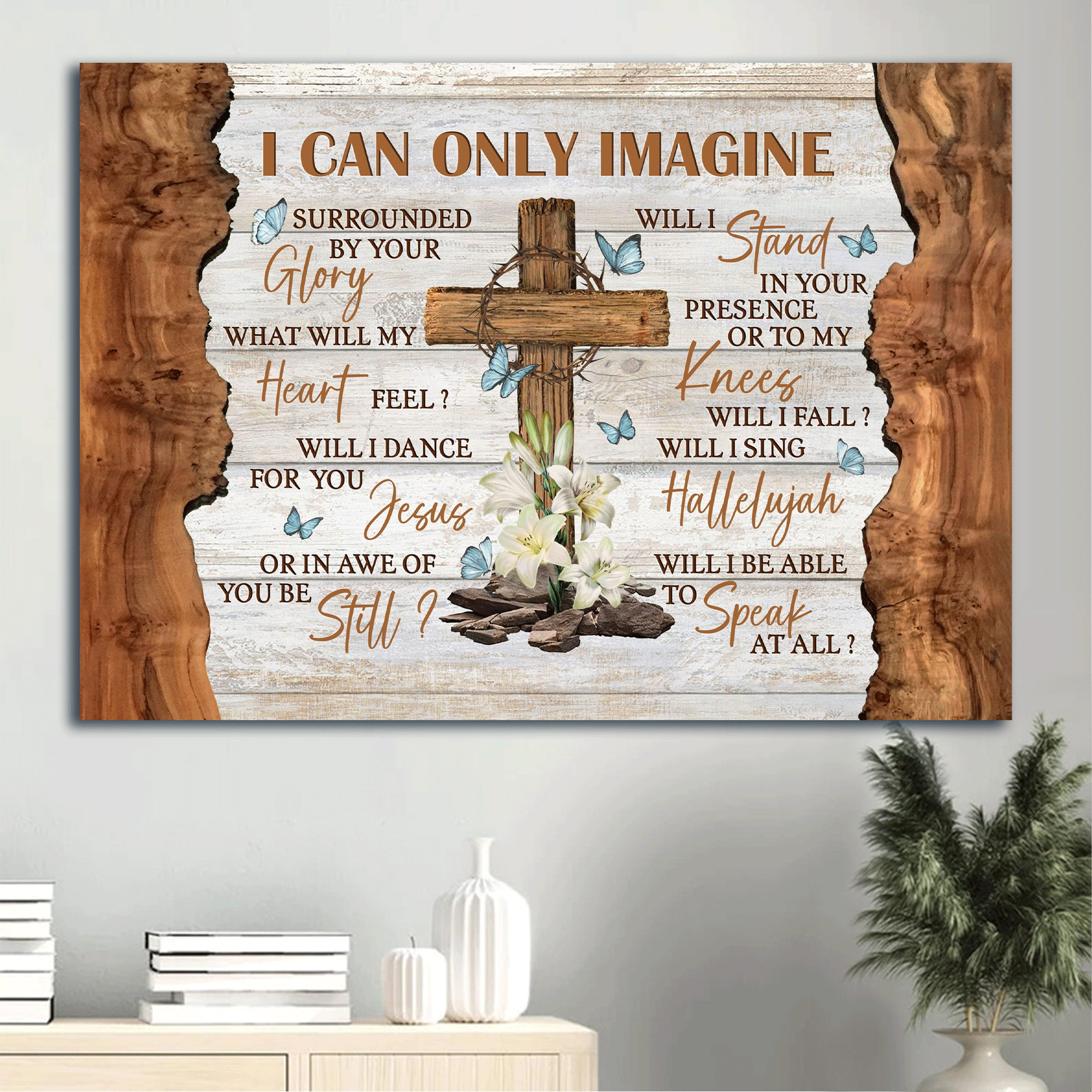 Jesus Landscape Canvas- Cross, Lilies, Butterflies - Gift for Christian - I can only imagine - Landscape Canvas Prints, Wall Art