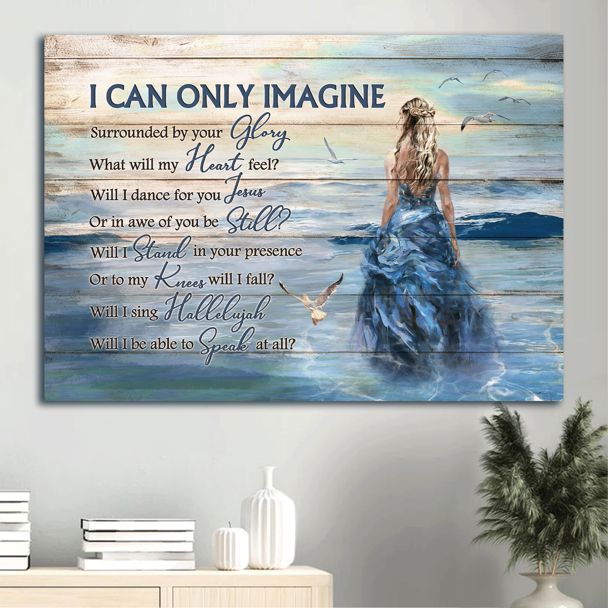 Jesus Landscape Canvas- Beautiful girl, Beach scene, Seagull canvas- Gift for Christian- I can only imagine