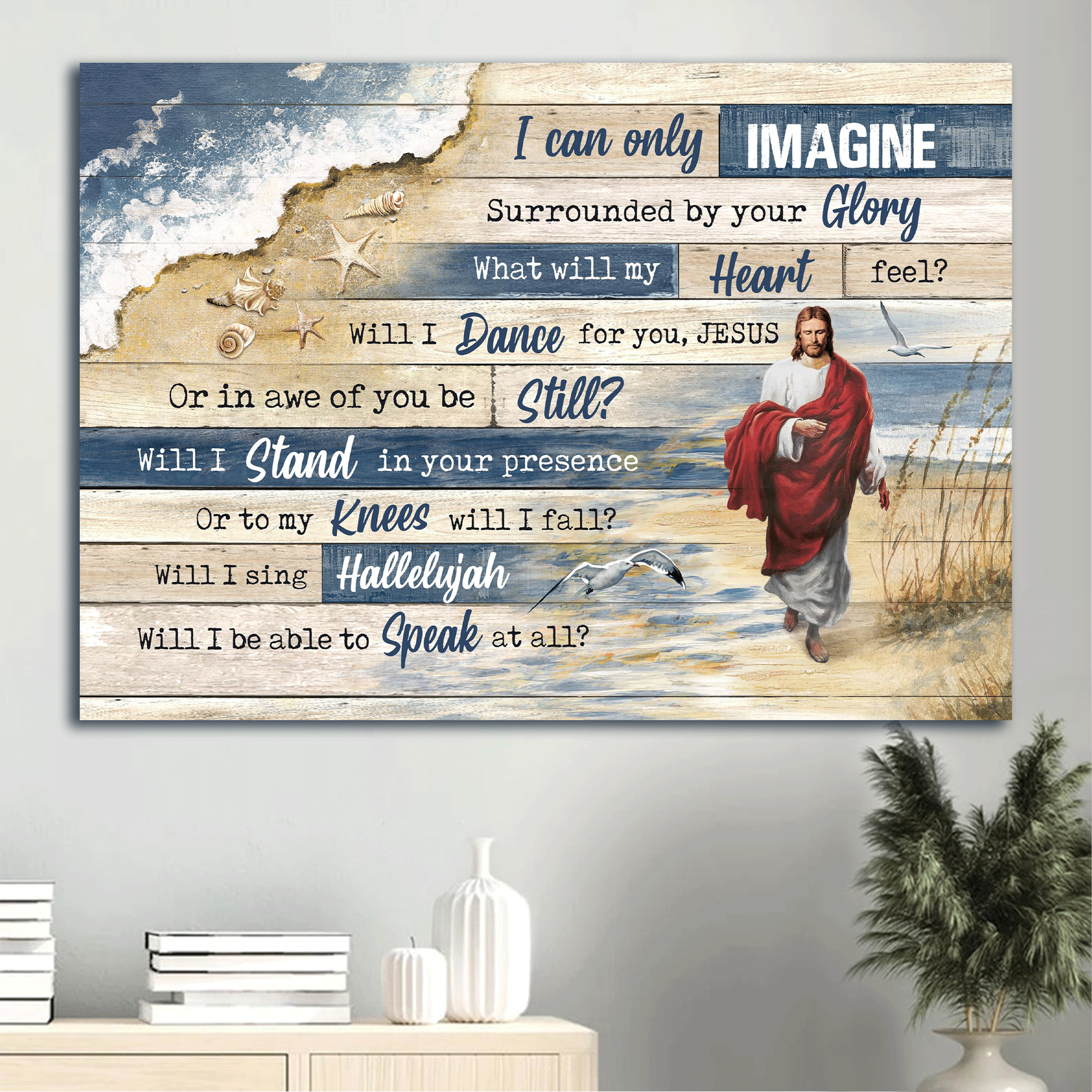 Jesus Landscape Canvas- Beach Painting, Jesus Painting, Walking With Jesus, Jesus Walks On Beach Canvas- Gift For Christian- I Can Only Imagine