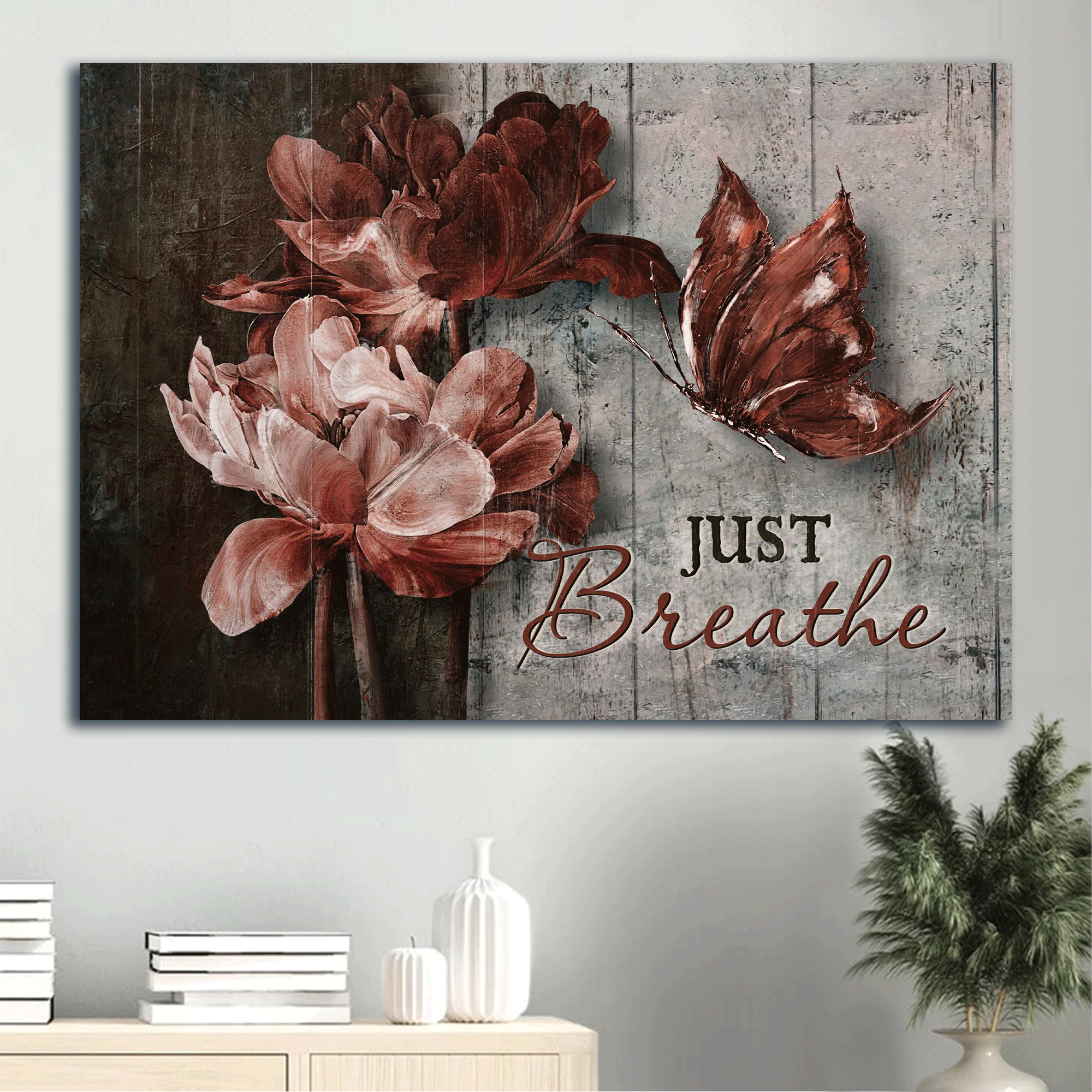 Jesus Landscape Canvas - Luxury flower, Dark red butterfly Landscape Canvas - Gift For Christian - Just breathe Landscape Canvas Prints, Christian Wall Art