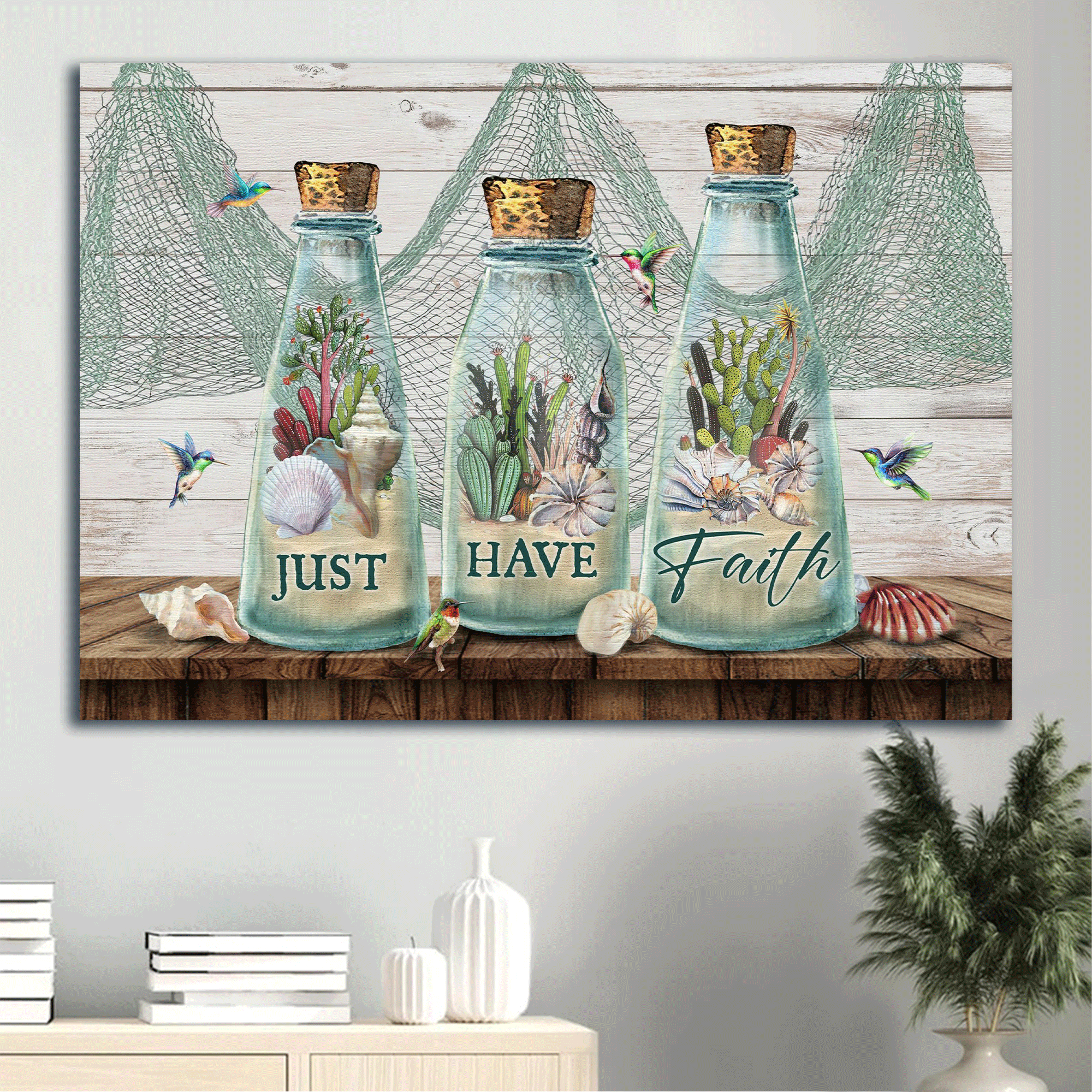 Jesus Landscape Canvas - Beautiful bottle, Summer vibe, Cactus painting Landscape Canvas - Gift For Christian - Just have faith