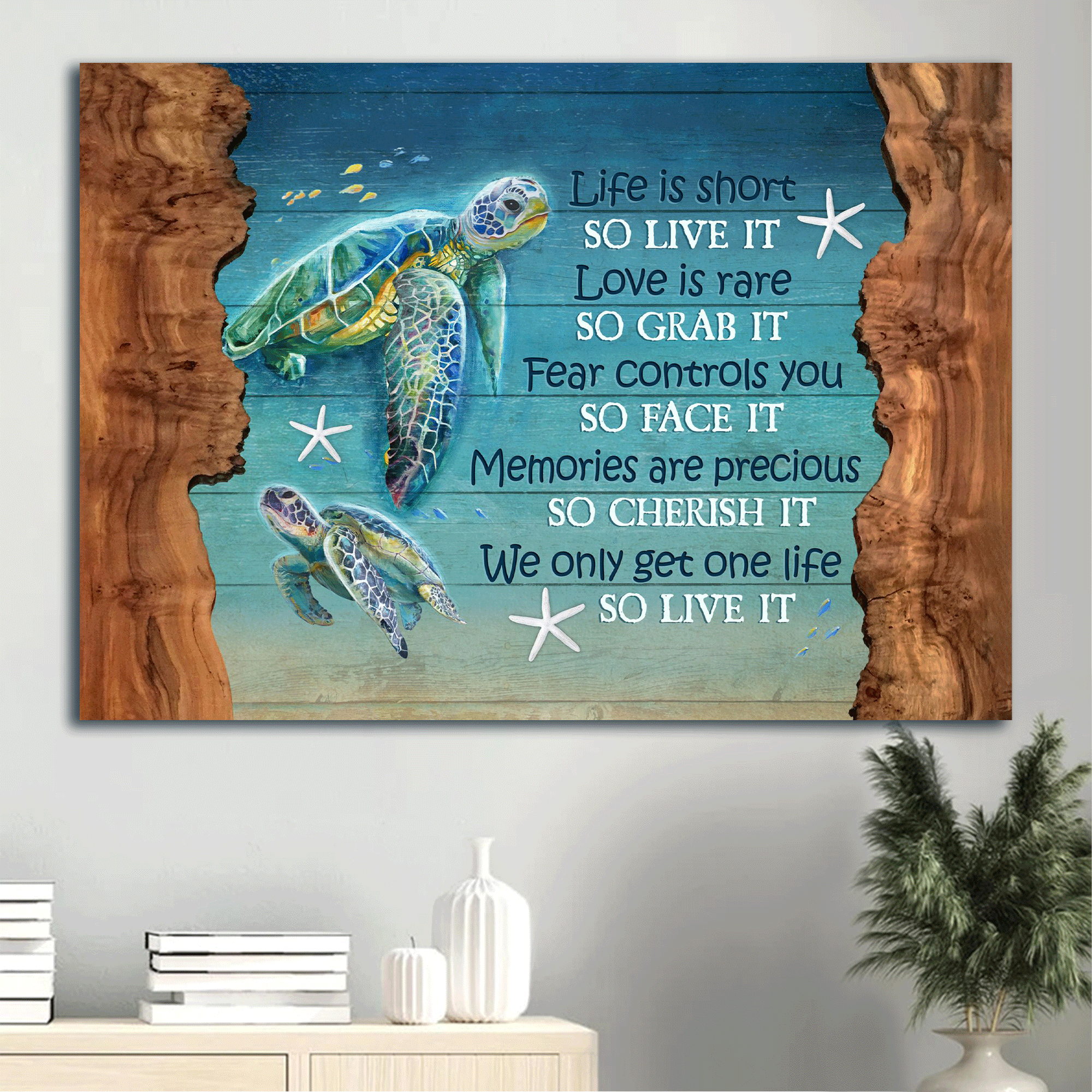 Jesus Landscape Canvas - Turtle, Ocean View, Starfish Canvas - Gift For Christian - We Only Get One Life So Live It Canvas