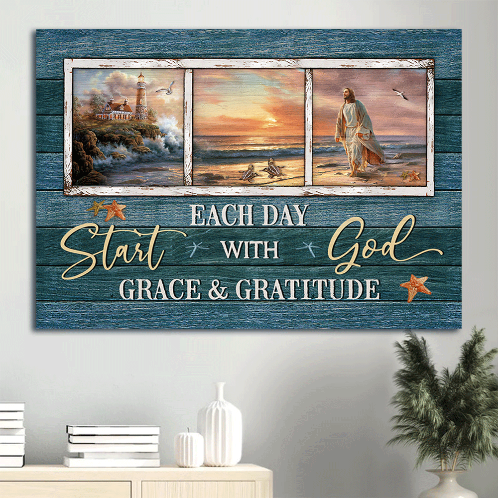 Jesus Landscape Canvas - Beautiful beach, Jesus painting, Sunset Landscape Canvas - Gift For Christian - Start each day with God