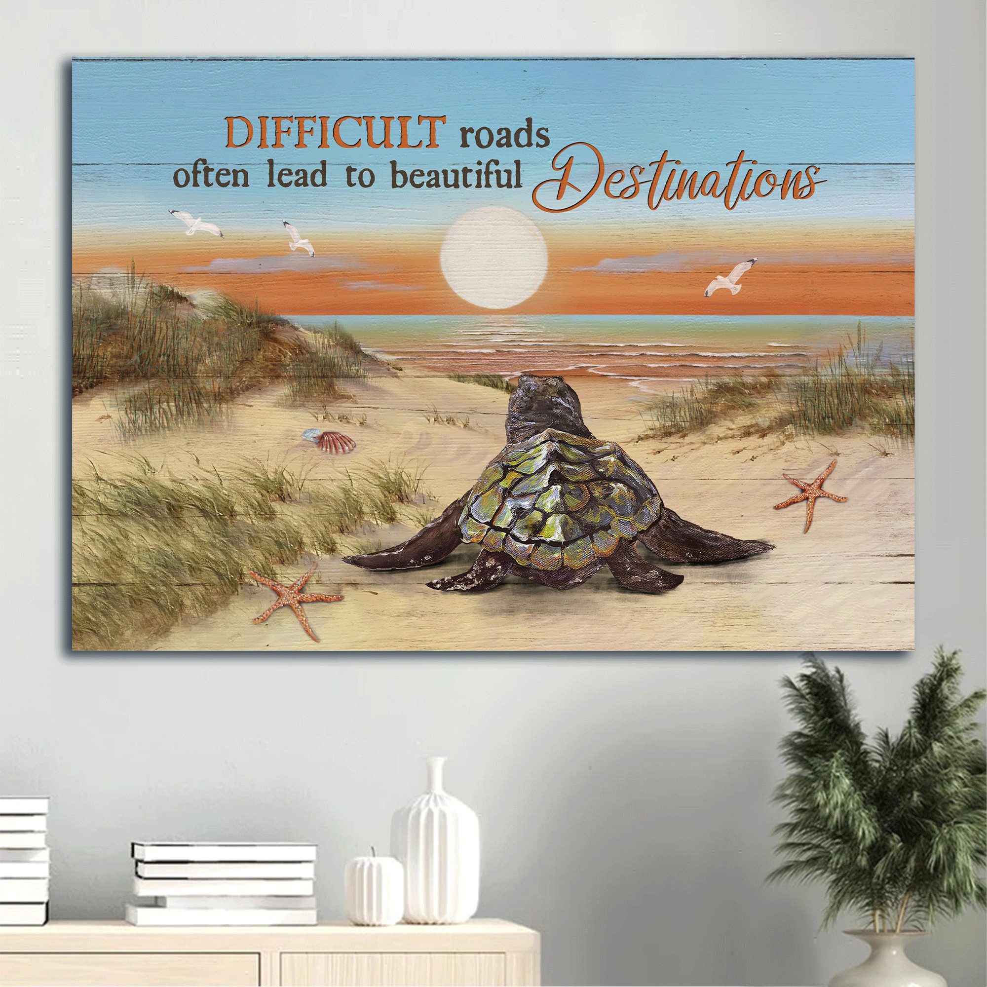 Jesus Landscape Canvas- Baby Turtle, Sunrise Ocean, Sand Beach Canvas- Gift For Christian- Beautiful Destinations