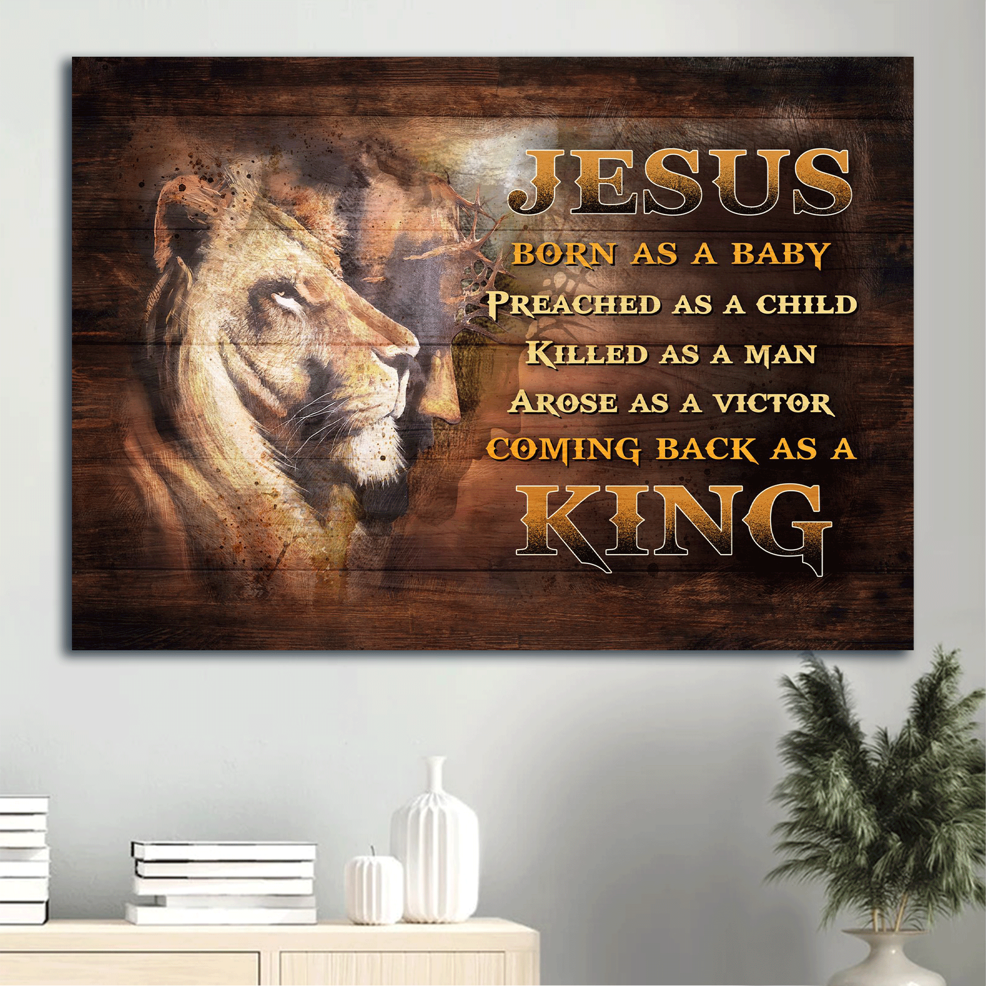 Jesus Landscape Canvas- Awesome Lion, Lion Painting Canvas- Gift For Christian- Born As A Baby, Come Back As A King