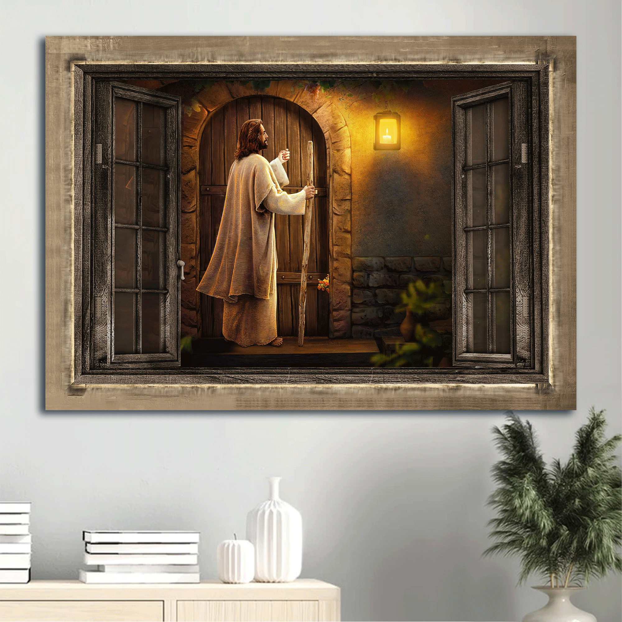 Jesus Landscape Canvas - Jesus knocks the door Landscape Canvas - Gift For Christian Landscape Canvas Prints, Wall Art