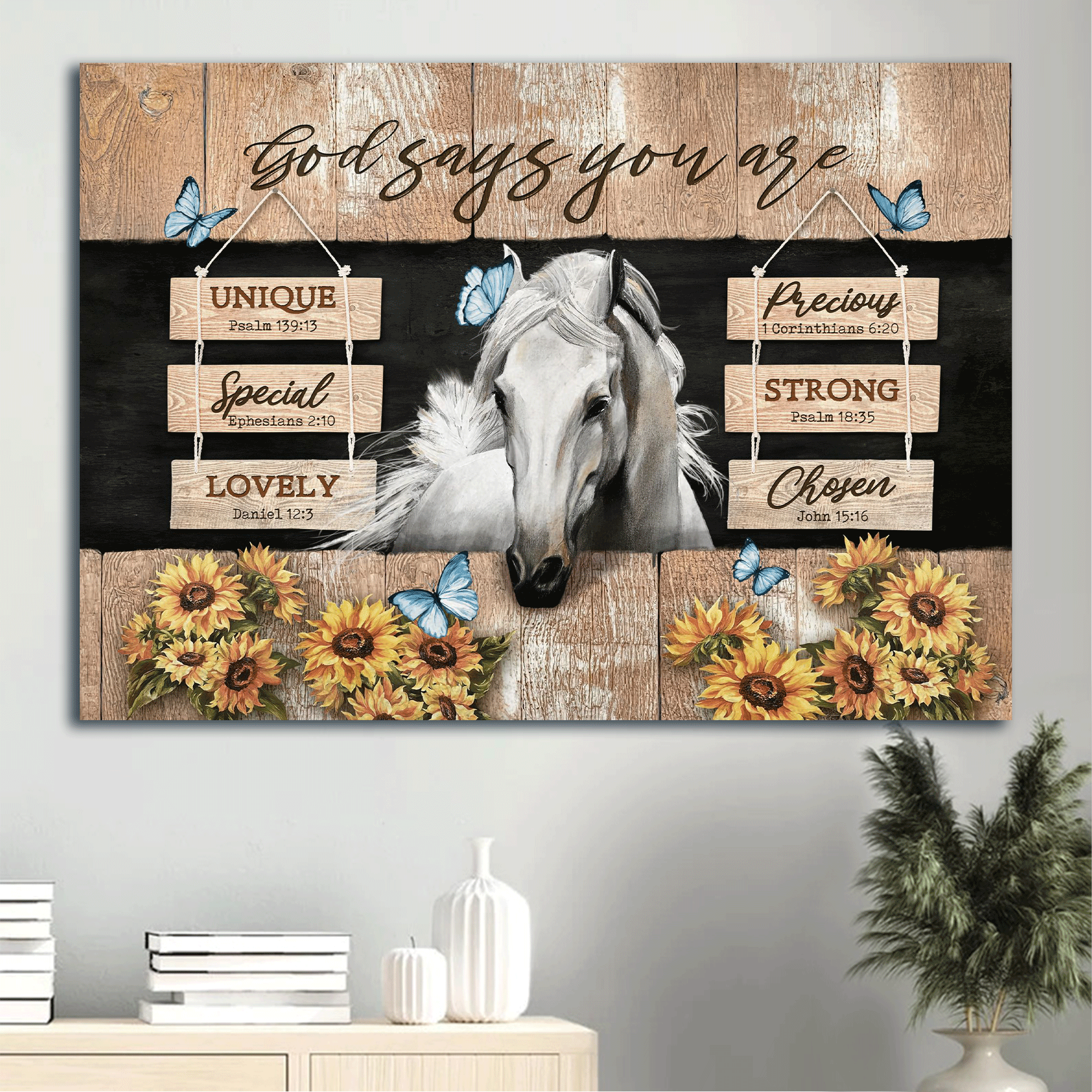 Jesus Landscape Canvas - Beautiful white horse, Sunflower Landscape Canvas - Gift For Christian - God says you are