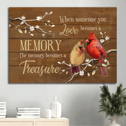 Jesus Landscape Canvas - White Peach Blossom, Beautiful Cardinal Canvas  - Gift For Christian - The Memory Becomes A Treasure Canvas