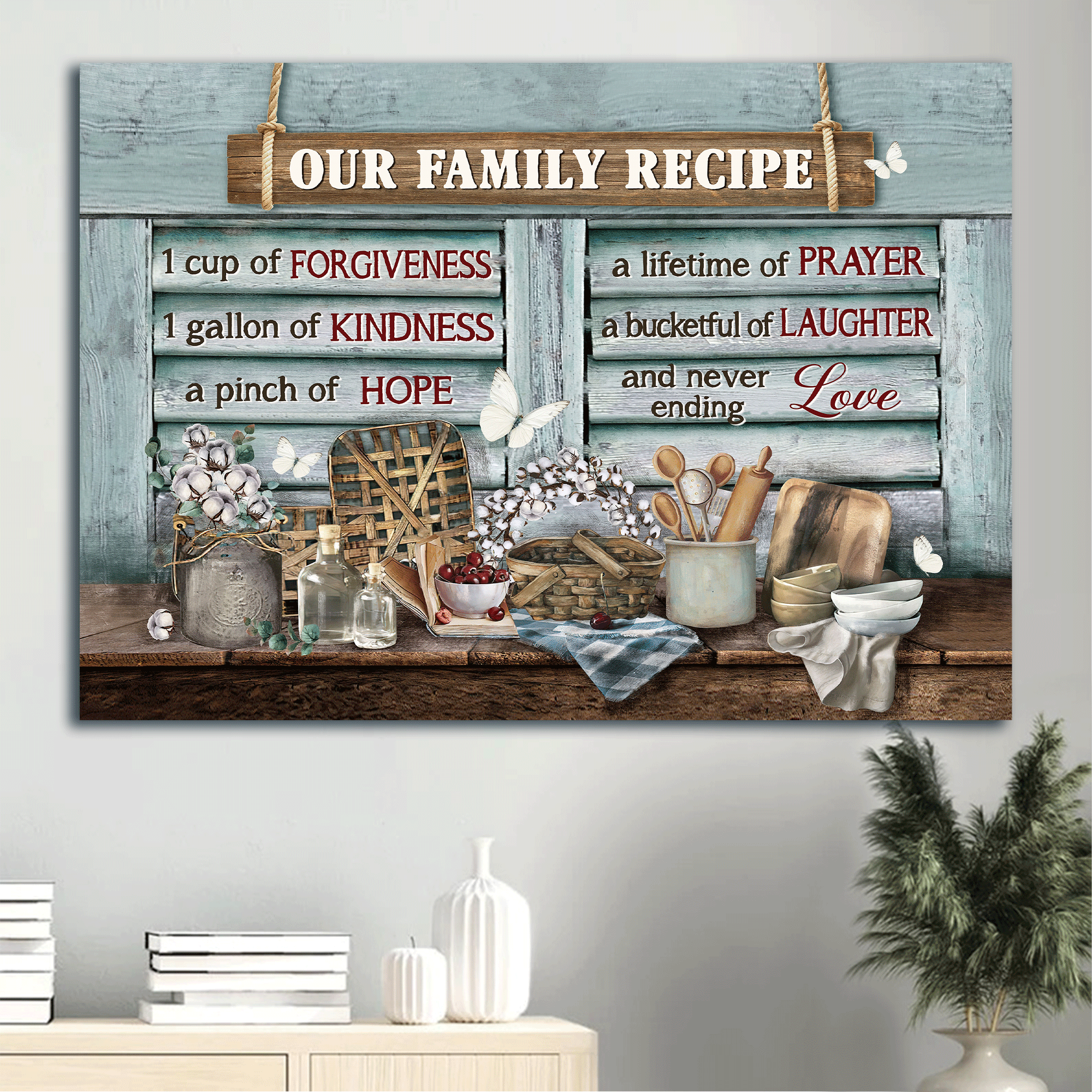 Jesus Landscape Canvas - Beautiful kitchen, Cotton flower, Butterfly Landscape Canvas - Gift For Christian - Our family recipe