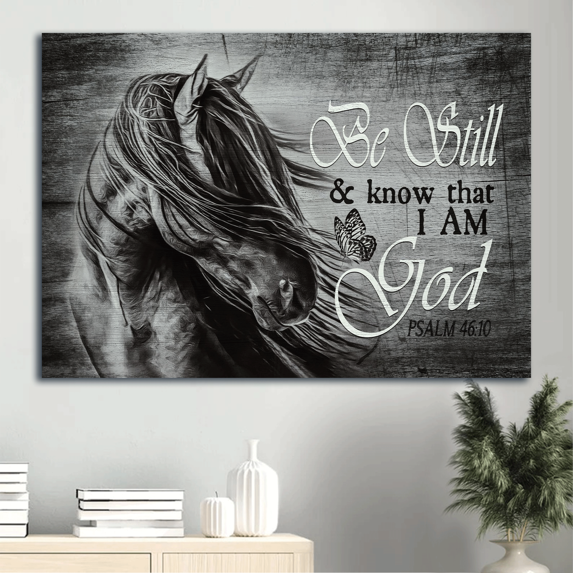 Jesus Landscape Canvas- Black and white painting, Stunning horse- Gift for Christian- Be still and know that I am God - Landscape Canvas Prints, Christian Wall Art