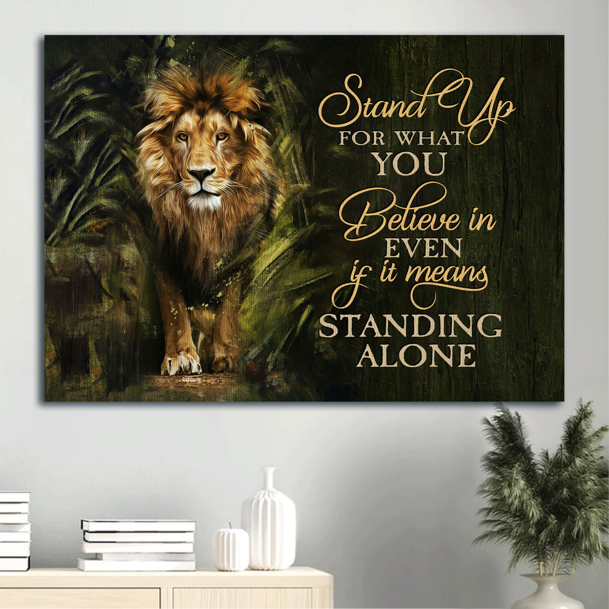 Jesus Landscape Canvas- Awesome Lion, Lion Drawing Canvas- Gift For Christian- Stand Up For What You Believe In