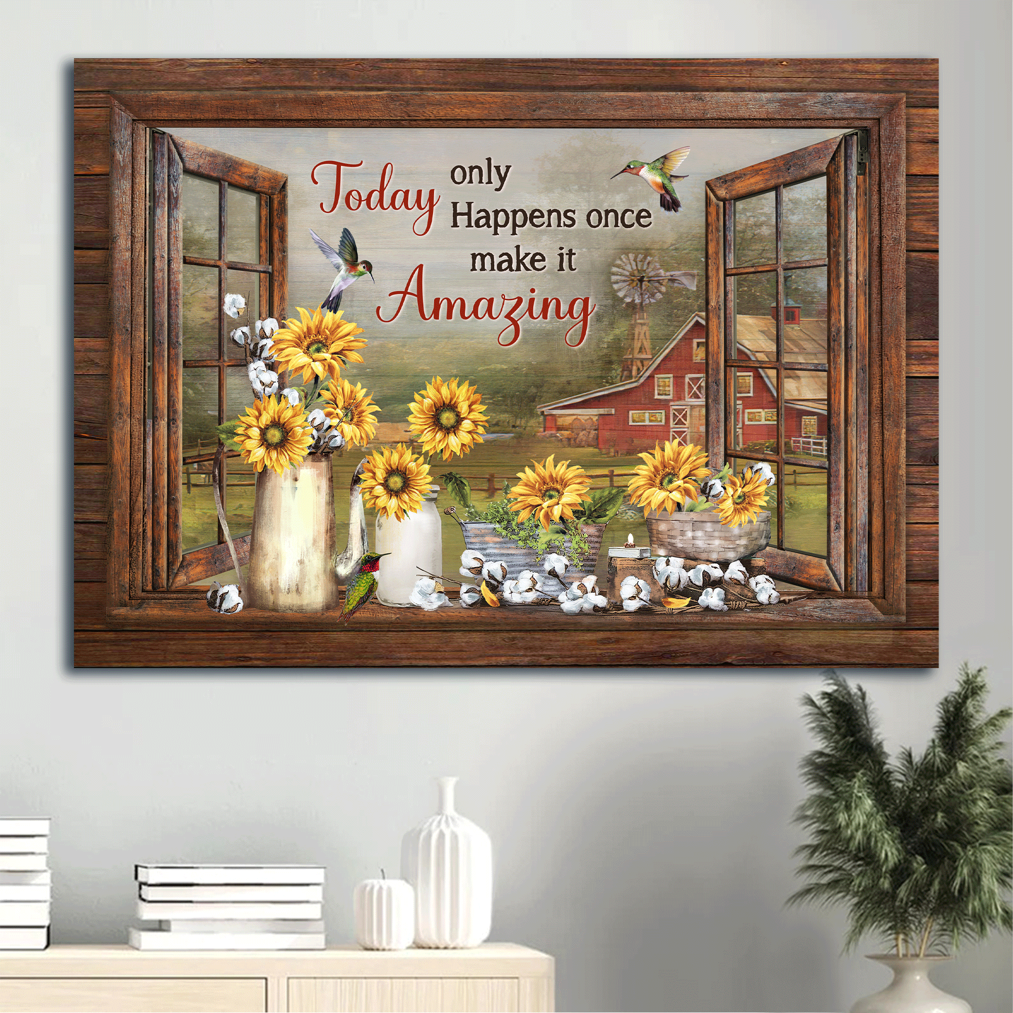 Jesus Landscape Canvas - Beautiful sunflower, White cotton flower, Fog window Landscape Canvas - Gift For Christian - Today only happens once make it amazing