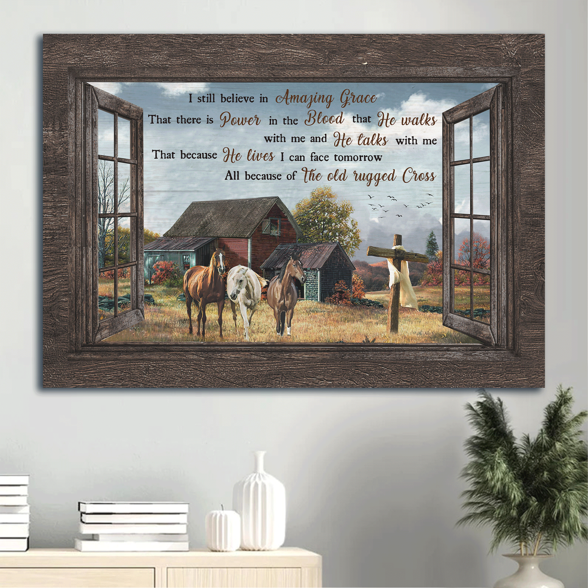 Jesus Landscape Canvas - Beautiful countryside painting, Horse drawing Landscape Canvas - Gift For Christian - I still believe in amazing grace