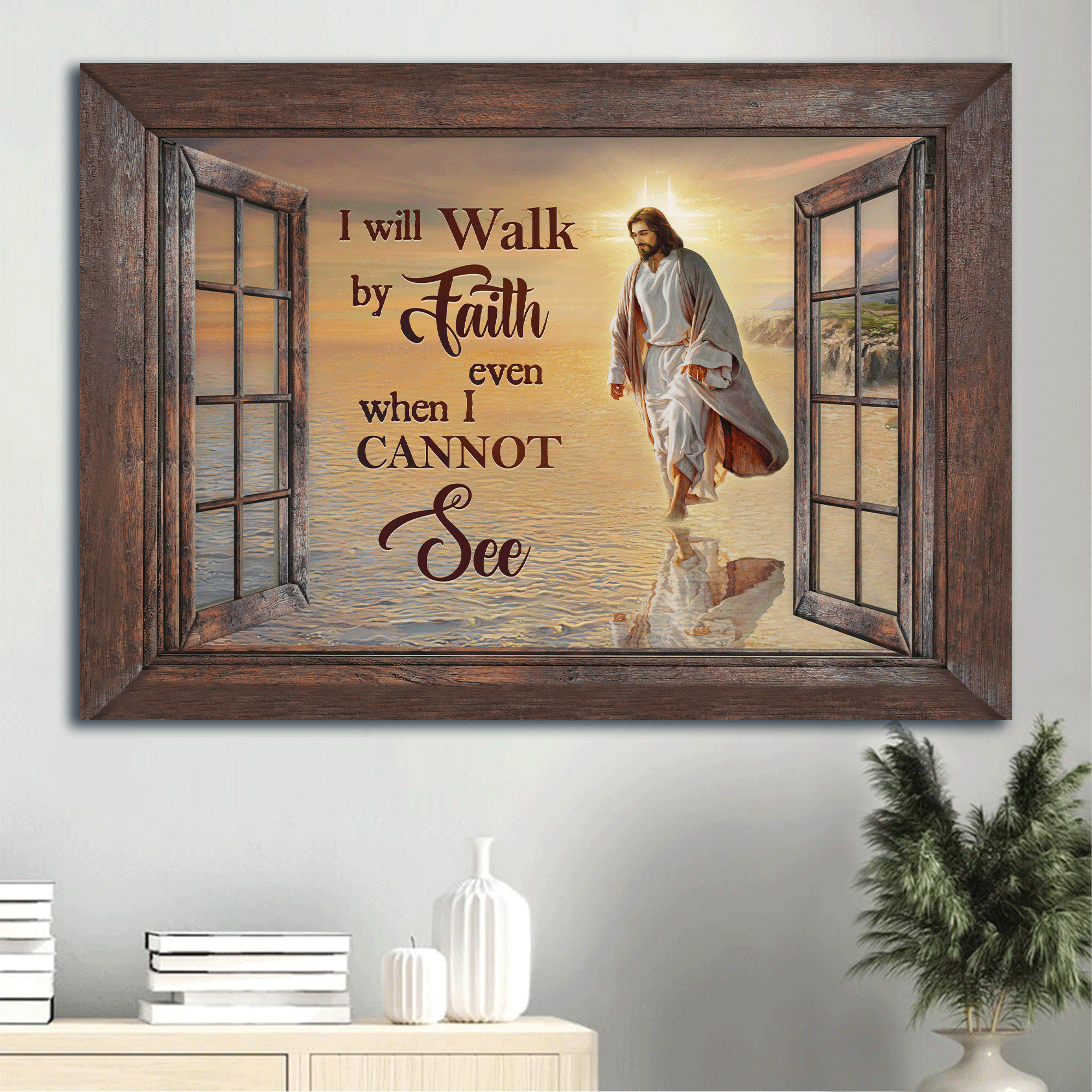 Jesus Landscape Canvas - Beautiful beach, Walking with Jesus Landscape Canvas - Gift For Christian - I will walk by faith