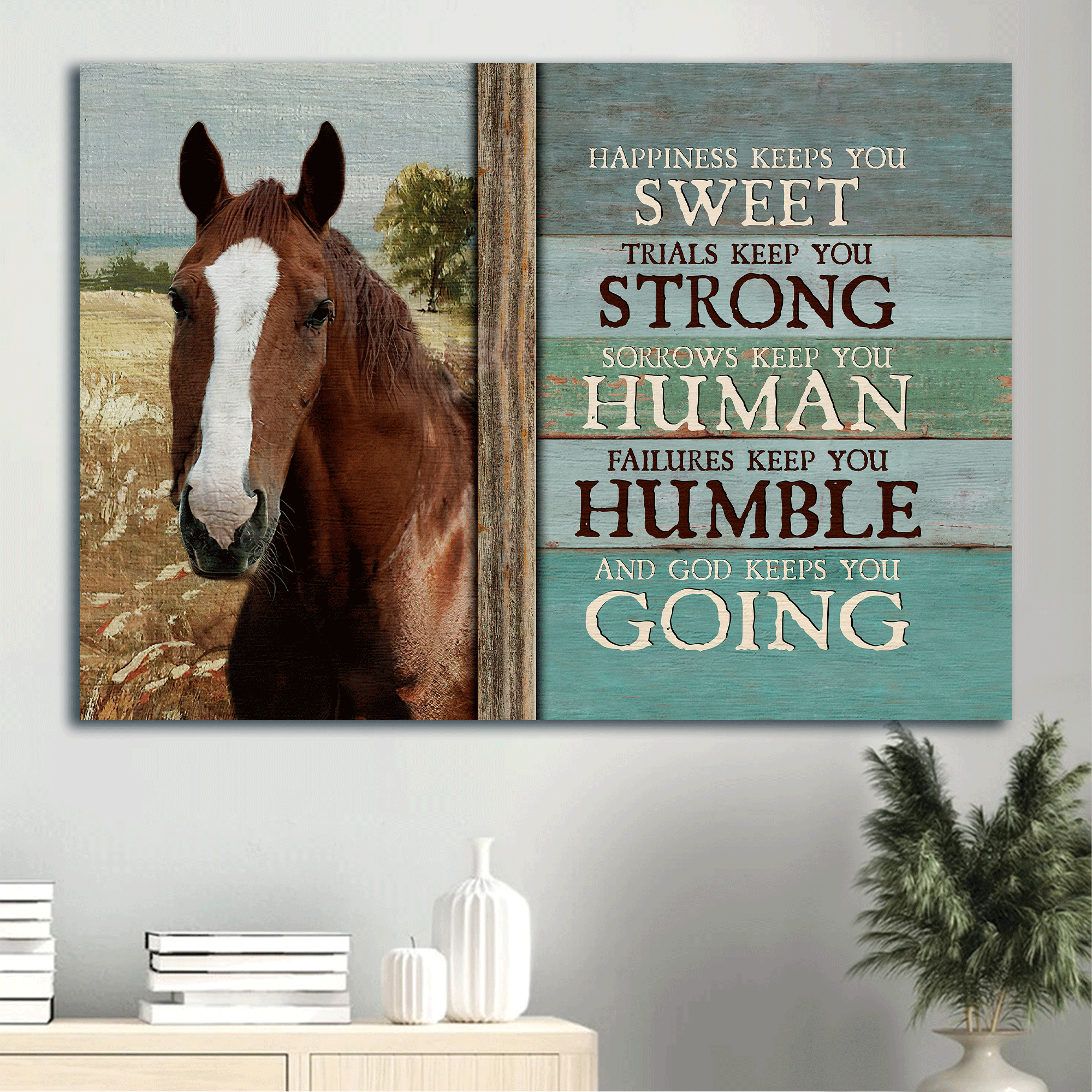 Jesus Landscape Canvas- Beautiful horse, Blue background, Horse painting canvas- Gift for Christian- Happiness keeps you sweet