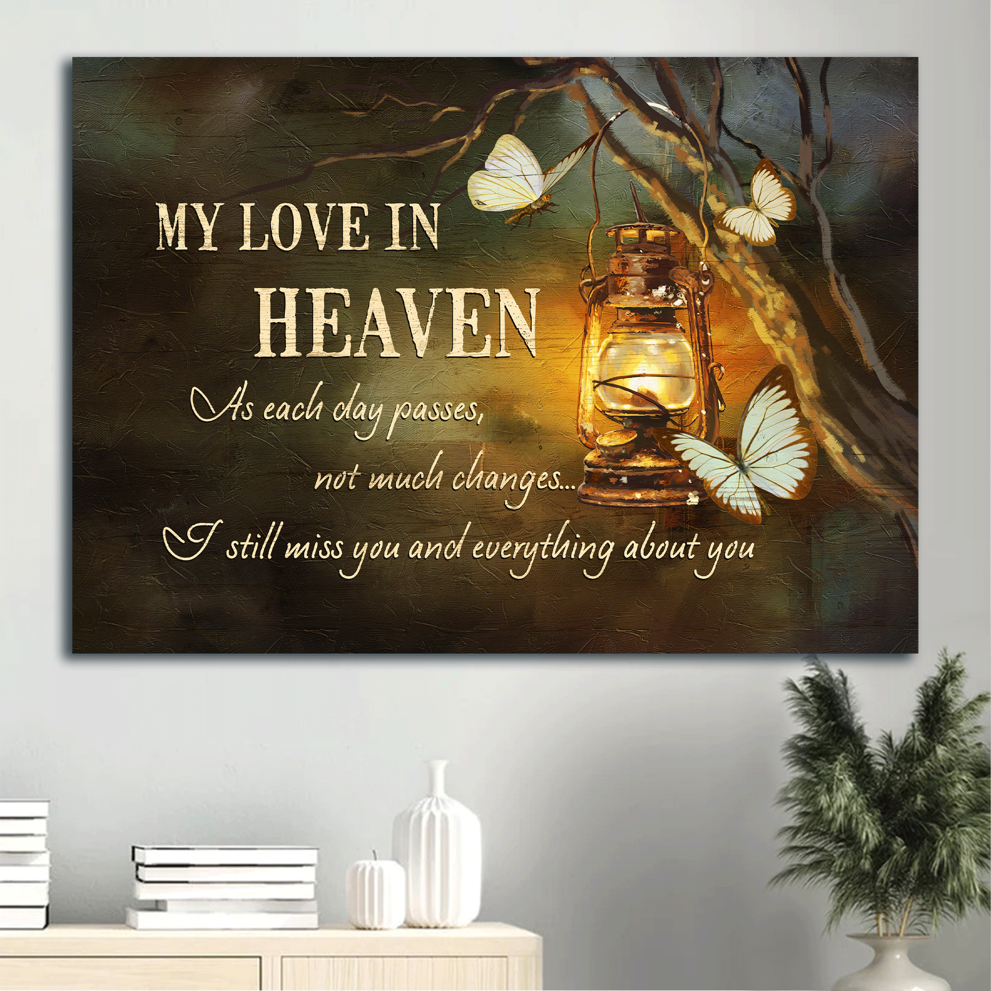 Jesus Landscape Canvas - Lamp painting, White butterfly, Beautiful night Canvas - Gift For Christian - My love in heaven Heaven Landscape Canvas