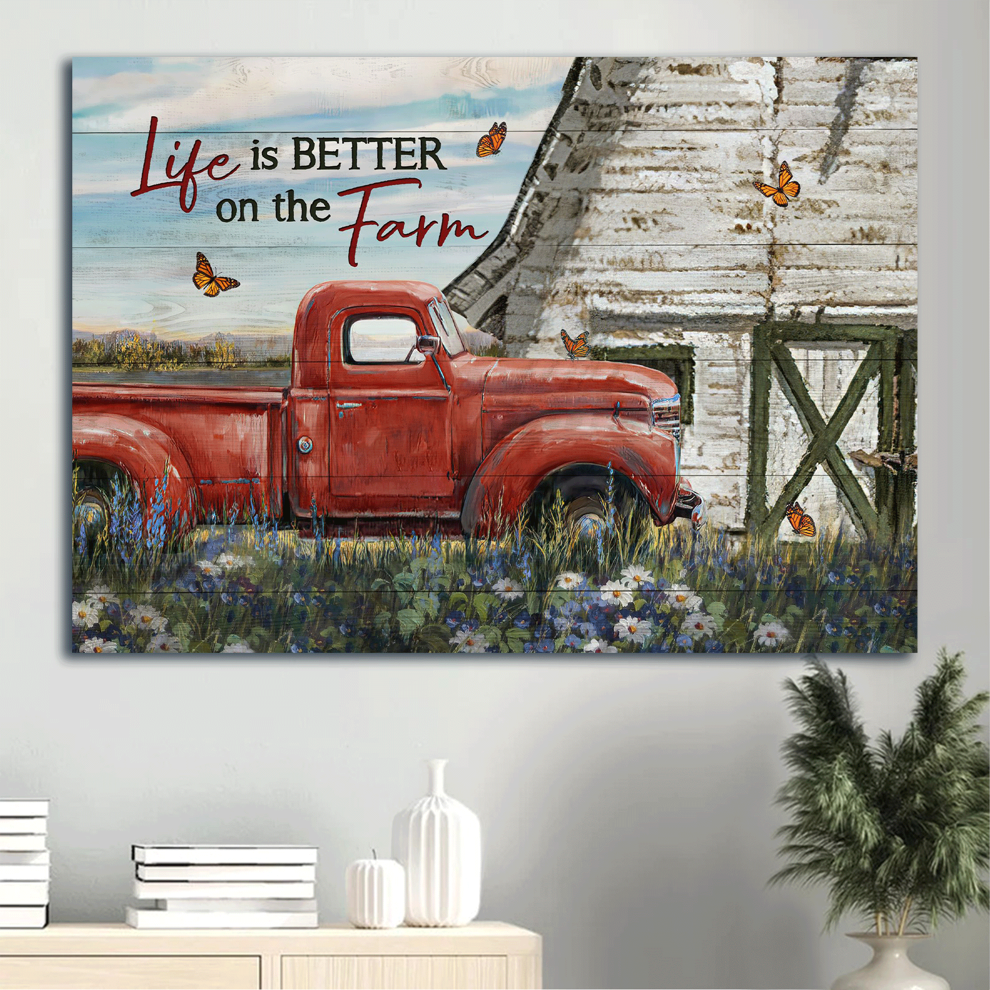 Jesus Landscape Canvas - Watercolor Ladybug Car, Lavender Garden, Butterfly Canvas - Gift For Christian - Life Is Better On The Farm Canvas