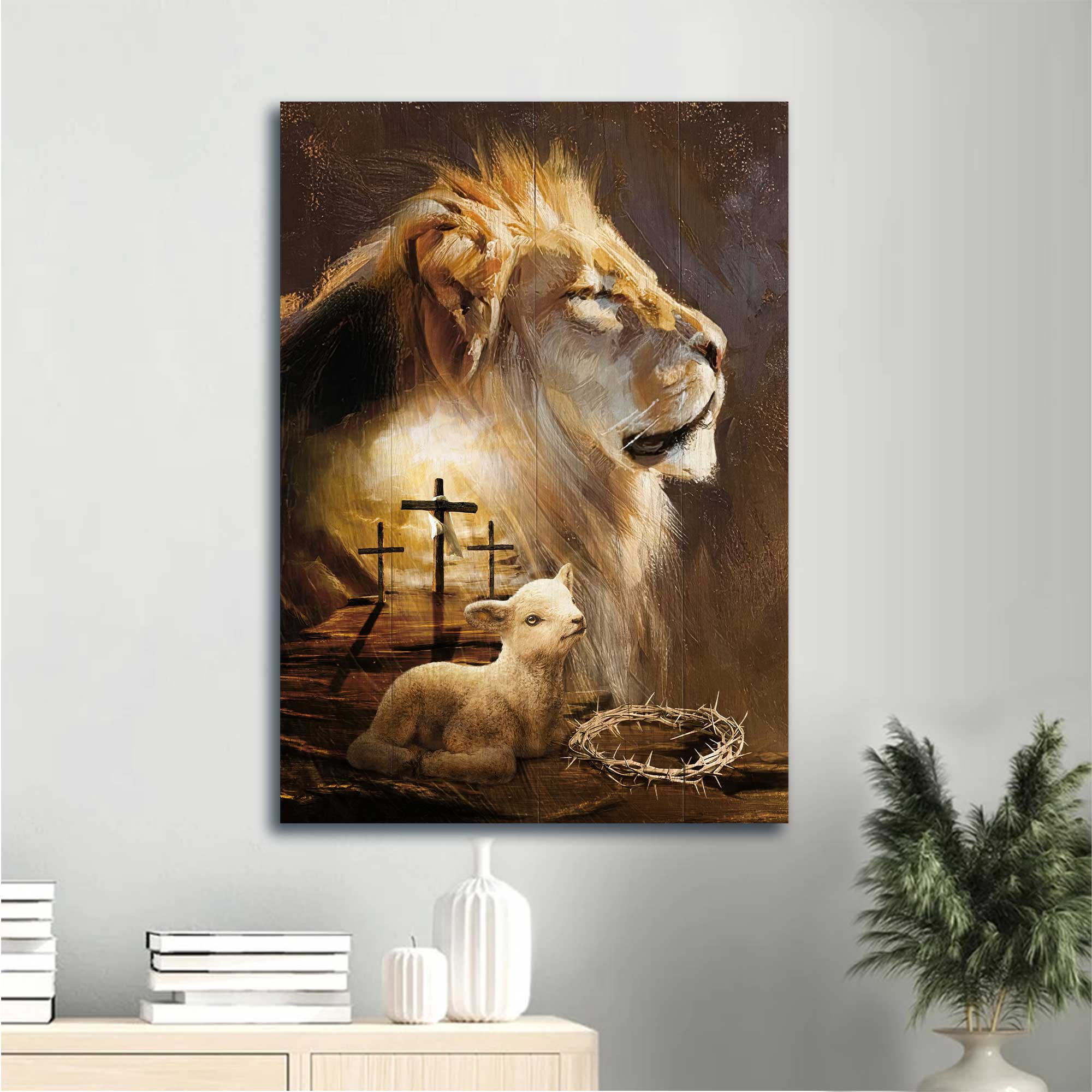 Jesus Portrait Canvas - Lion painting, King of Kings, Lamb drawing, Lion of Judah Portrait Canvas - Gift For Christian Portrait Canvas Prints, Christian Wall Art