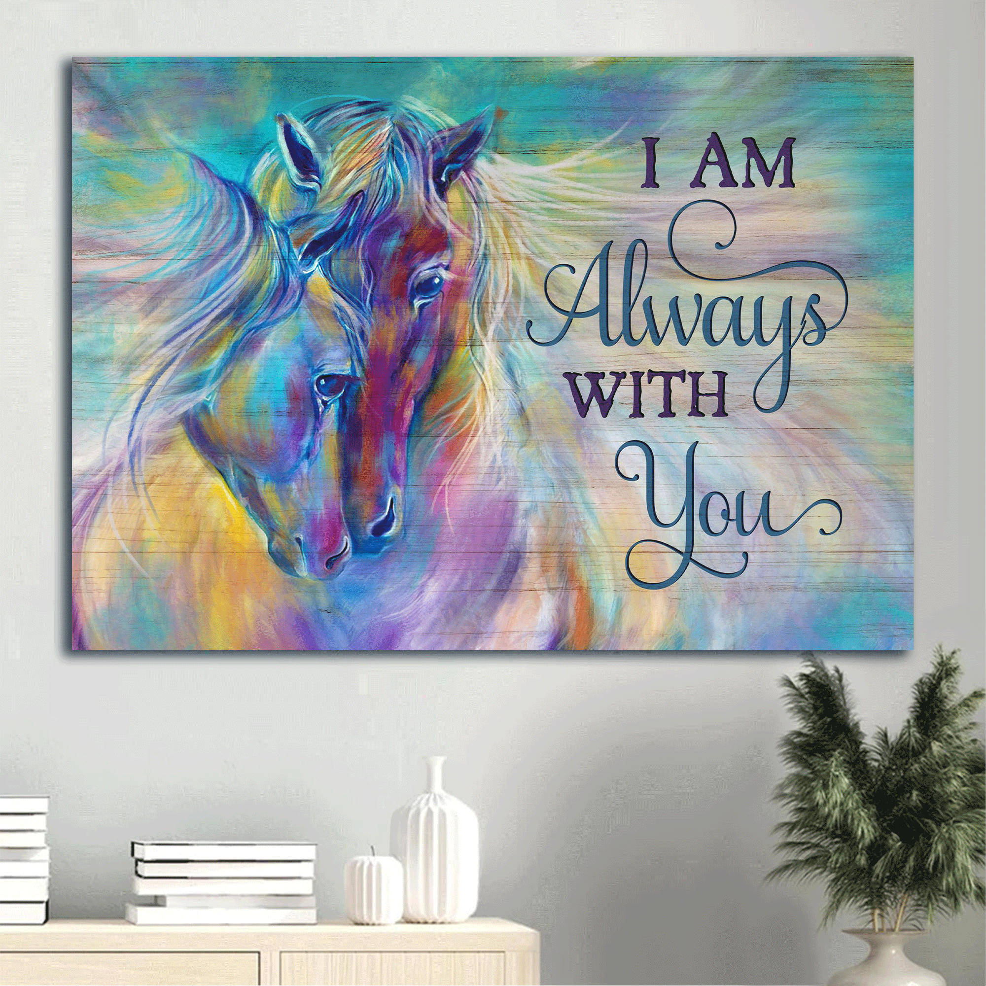 Jesus Landscape Canvas- Abstract Art, Watercolor Horses, Sweet Couple Landscape Canvas- Gift For Religious Christian- I Am Always With You