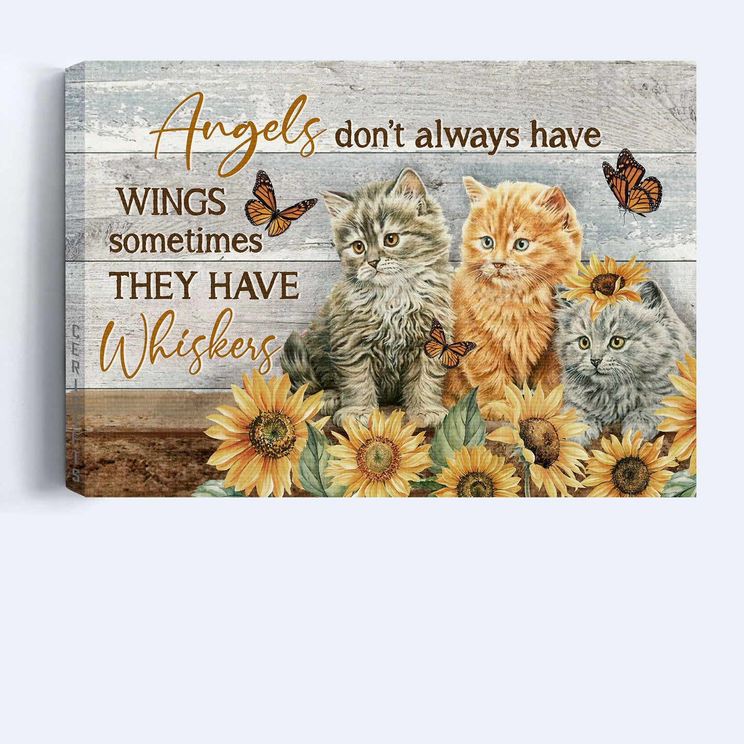 Jesus And Cat Landscape Canvas - Sunflower Field, Cute Cat Drawing Canvas - Gift For Christian, Cat Lovers - Angels Don't Always Have Wings Canvas