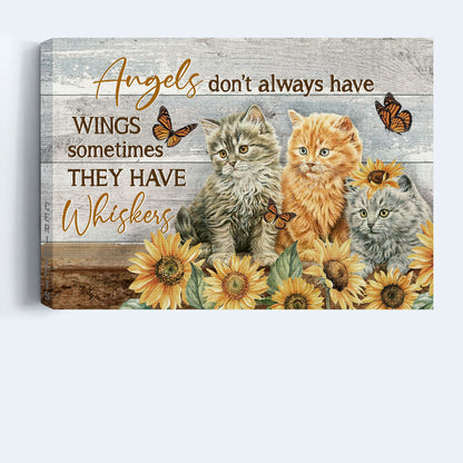 Jesus And Cat Landscape Canvas - Sunflower Field, Cute Cat Drawing Canvas - Gift For Christian, Cat Lovers - Angels Don't Always Have Wings Canvas