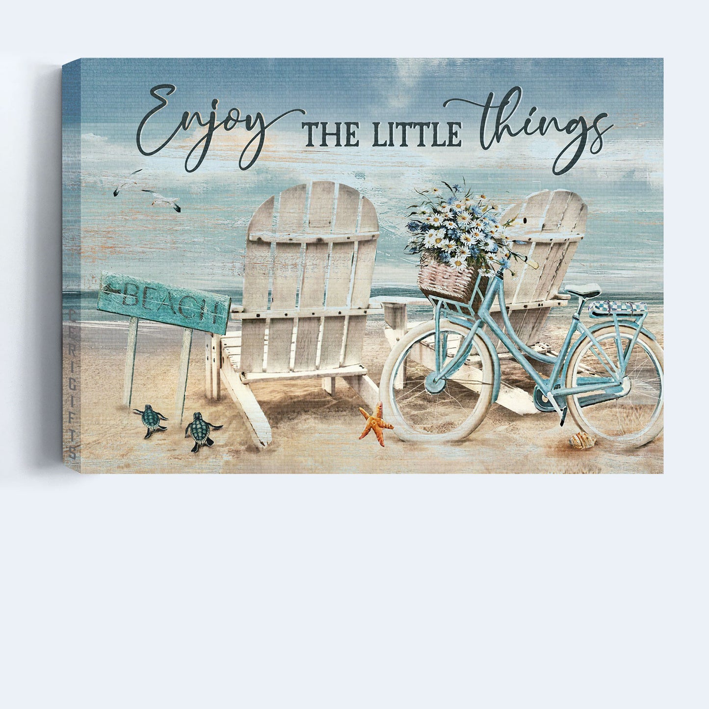 Jesus Landscape Canvas - Antique chair, Blue bicycle, Beautiful ocean Landscape Canvas - Gift For Christian - Enjoy the little things