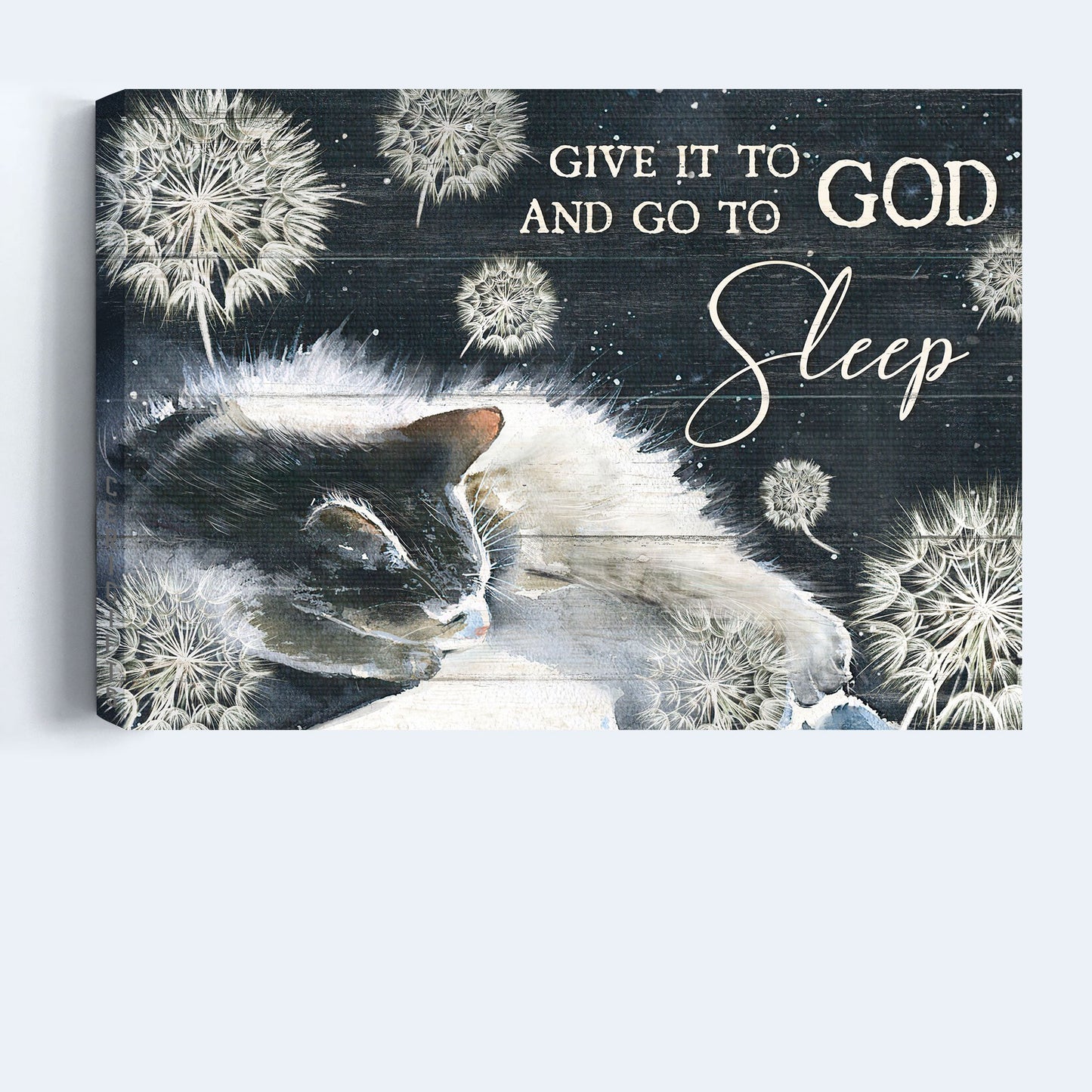 Jesus And Cat Landscape Canvas - White Cat Painting, Dandelion Drawing, Night Sky Canvas - Gift For Christian, Cat Lovers - Give It To God And Go To Sleep