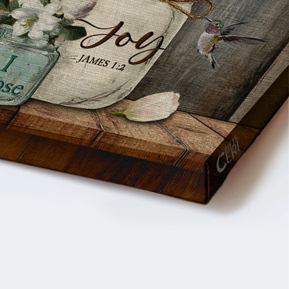 Jesus Landscape Canvas - Blue Hydrangea, Beautiful Flower Vase, Hummingbird Landscape Canvas - Gift For Christian - Today I Choose Joy Landscape Canvas