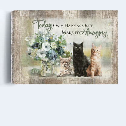 Jesus Landscape Canvas - Adorable Cats, Flower Vase Landscape Canvas - Gift For Religious Christian -  Today Only Happens Once Make It Amazing