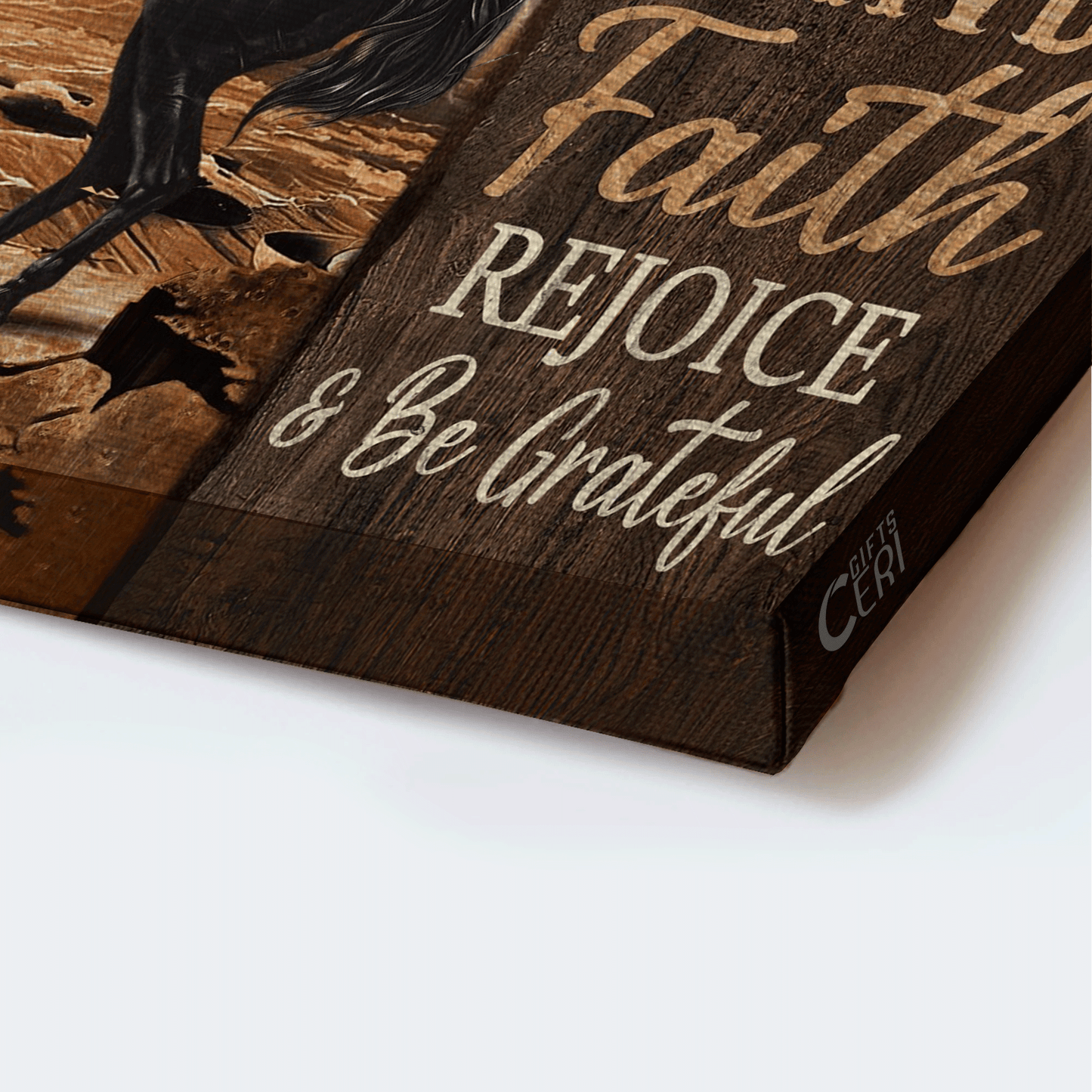 Jesus Landscape Canvas- Black horse painting, The amazing horse, The cross light canvas- Gift for Christian- Have faith, Rejoice & Be grateful - Landscape Canvas Prints, Christian Wall Art