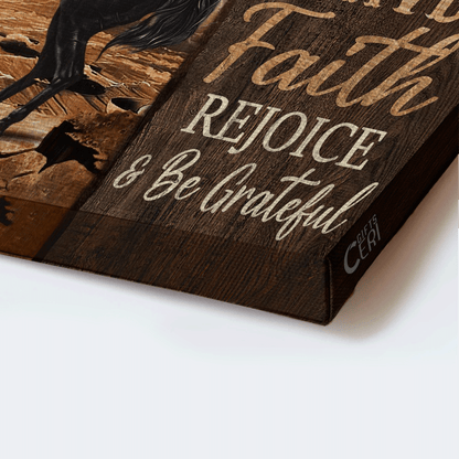Jesus Landscape Canvas- Black horse painting, The amazing horse, The cross light canvas- Gift for Christian- Have faith, Rejoice & Be grateful - Landscape Canvas Prints, Christian Wall Art