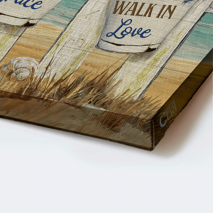 Jesus Landscape Canvas- Baby Flower, Beach Drawing, White Fence, Sea Animal Canvas- Gift For Christian- Live By Faith