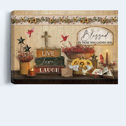 Jesus Landscape Canvas - Antique books, Cardinal drawing, Baby flower Landscape Canvas - Gift For Christian - Blessed by those who gather here