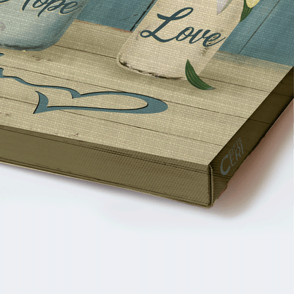 Jesus Landscape Canvas - White Lily Drawing, Blue Butterfly Canvas - Gift For Christian - Faith Hope Love Canvas