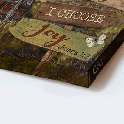 Jesus Landscape Canvas - Watercolor Ladybug Car, Old Barn, Windmill Canvas - Gift For Christian - Today I Choose Joy Canvas