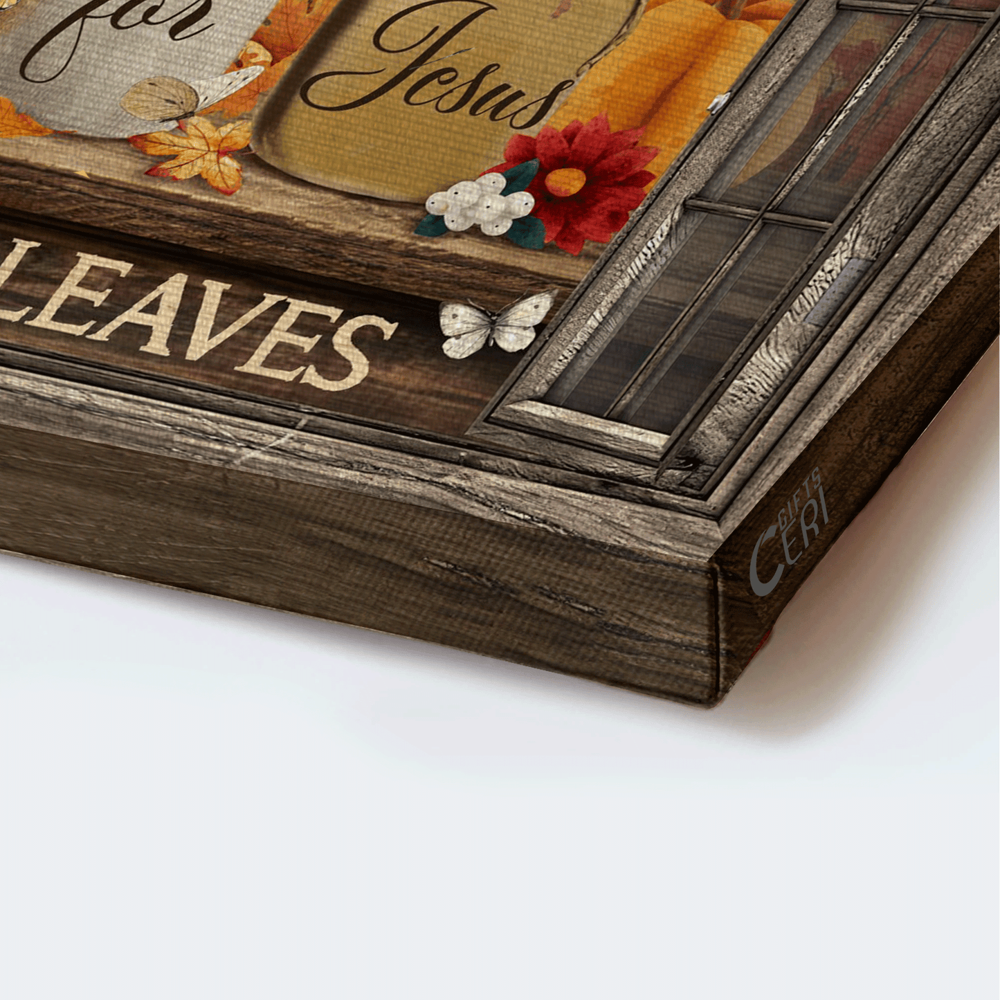 Jesus Landscape Canvas- Colorful Flower, Pumpkin Painting, Colorful Butterfly, Wooden Window Frame canvas- Gift for Christian- Fall For Jesus, He Never Leaves- Landscape Canvas, Wall Decor
