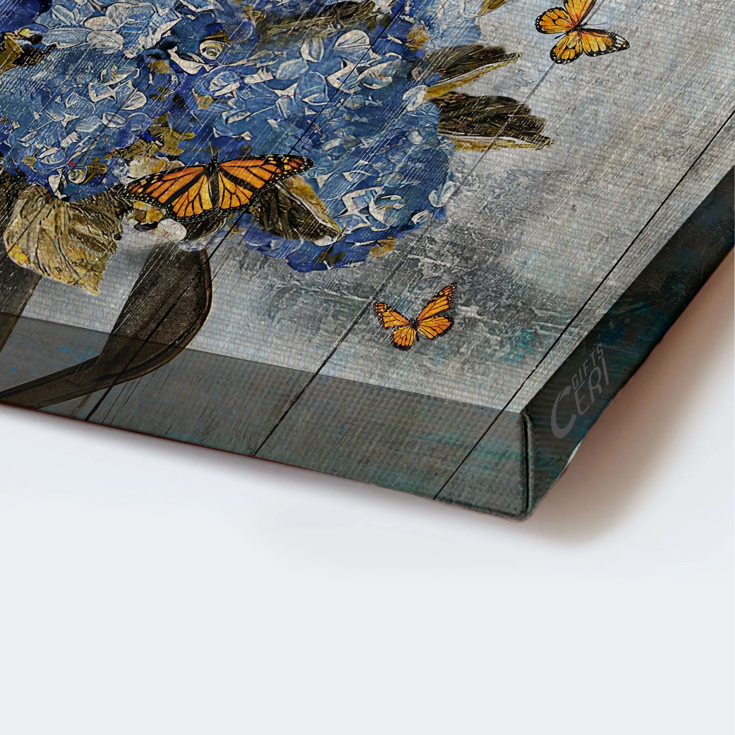 Jesus Landscape Canvas - Blue hydrangea, Monarch butterfly Landscape Canvas - Gift For Christian - Butterflies are the heaven sent kisses of an angel Landscape Canvas