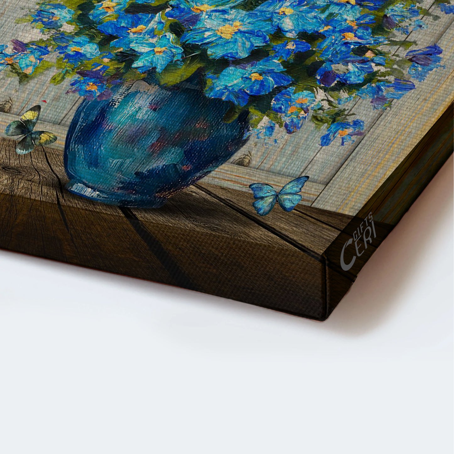 Jesus Landscape Canvas - Blue flowers, Flower vase, Beautiful butterflies Landscape Canvas - Gift For Christian -Today I choose joy Landscape Canvas