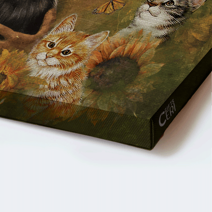 Jesus Landscape Canvas - Lovely cats, Sunflower field, Monarch butterfly, Jesus Christ among animals Landscape Canvas - Gift For Christian  Landscape Canvas Prints, Home Decor Wall Art