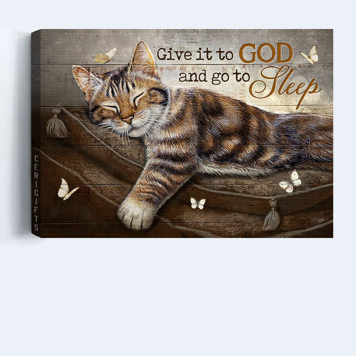 Jesus And Cat Landscape Canvas - Sweet Dream, Sleeping Cat, White Butterfly Canvas - Gift For Christian, Cat Lovers - Give It To God And Go To Sleep Canvas